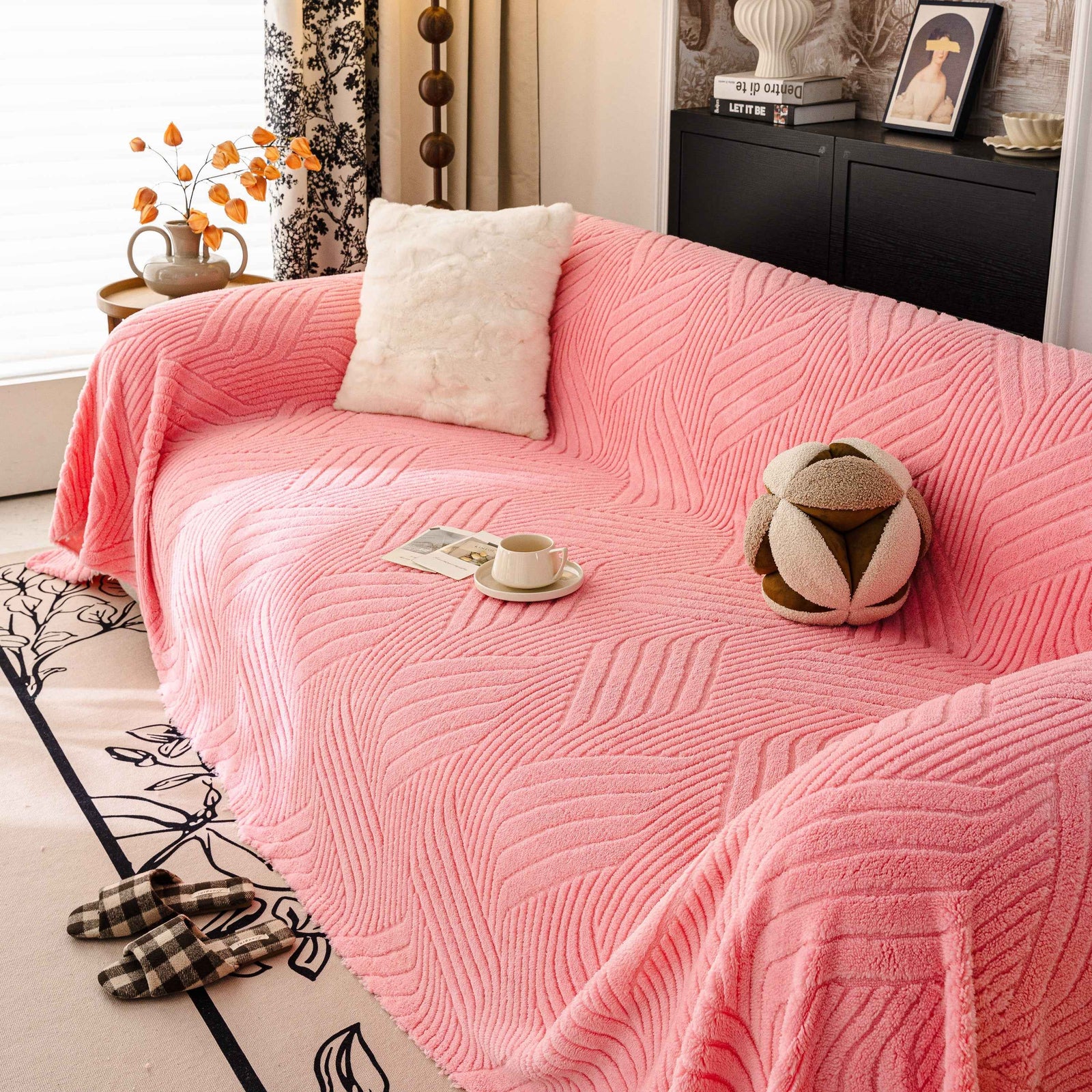 Plush Fleece Washable Sofa Throw Blanket, Soft & Cozy Furniture Protector for Couch