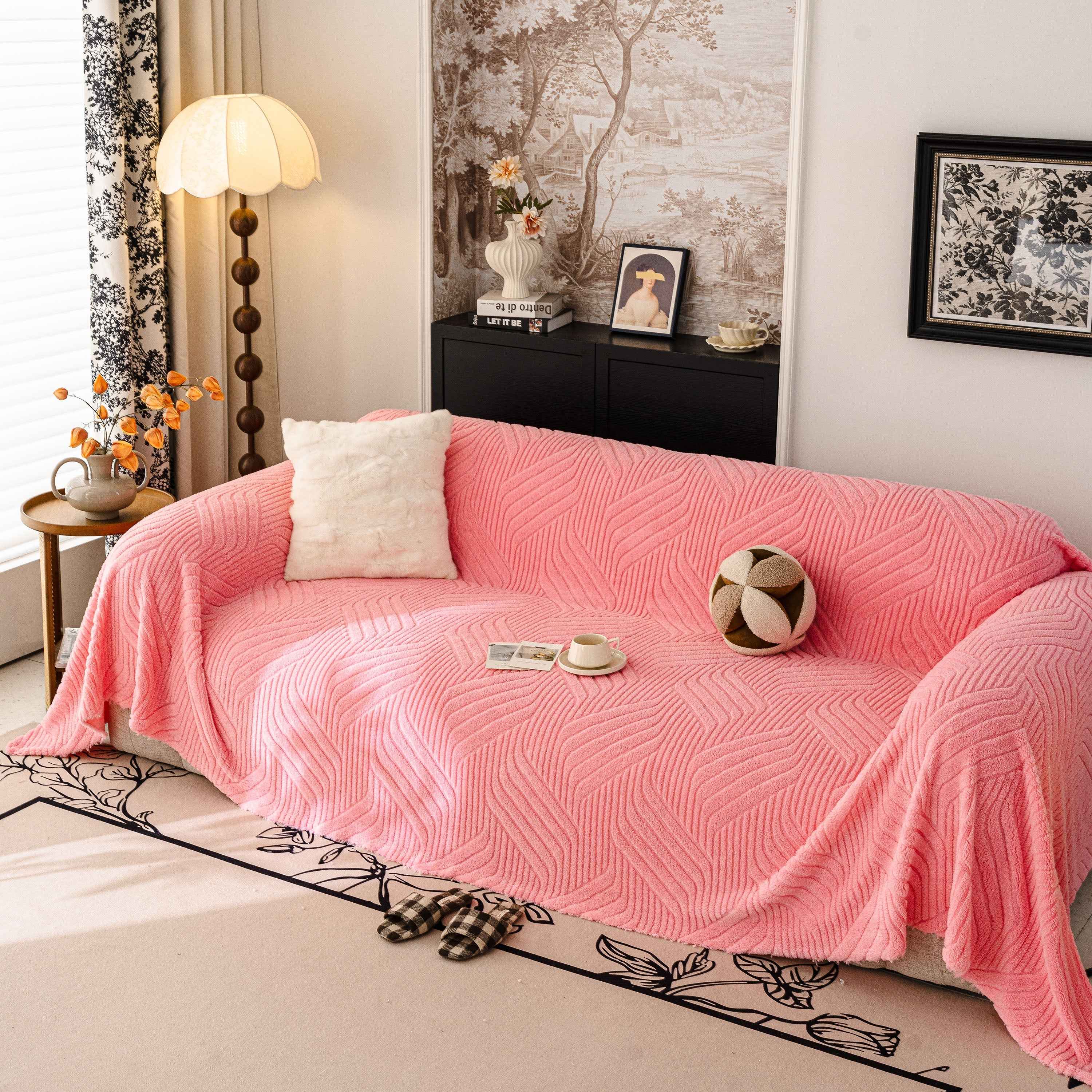 Plush Fleece Washable Sofa Throw Blanket, Soft & Cozy Furniture Protector for Couch