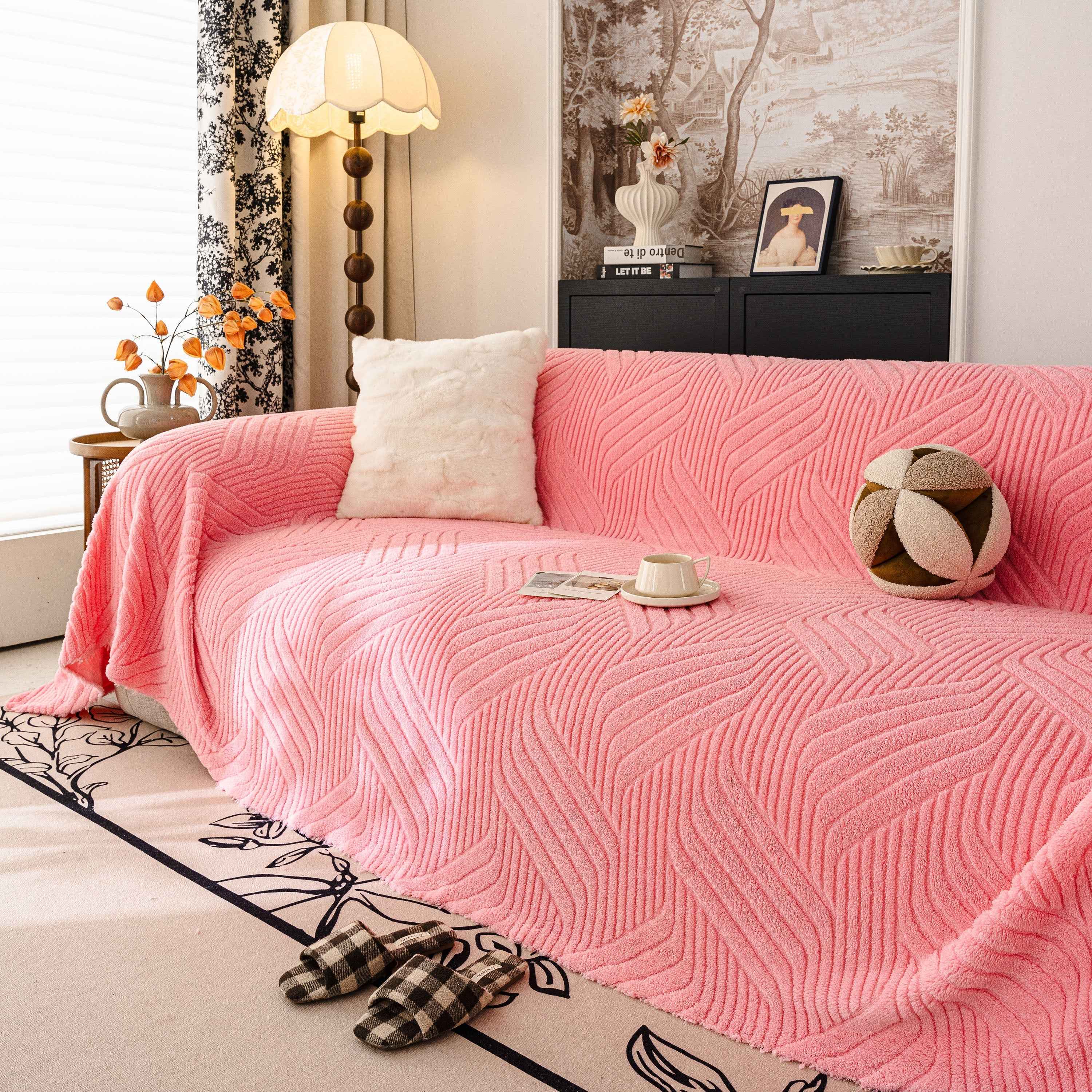 Plush Fleece Washable Sofa Throw Blanket, Soft & Cozy Furniture Protector for Couch