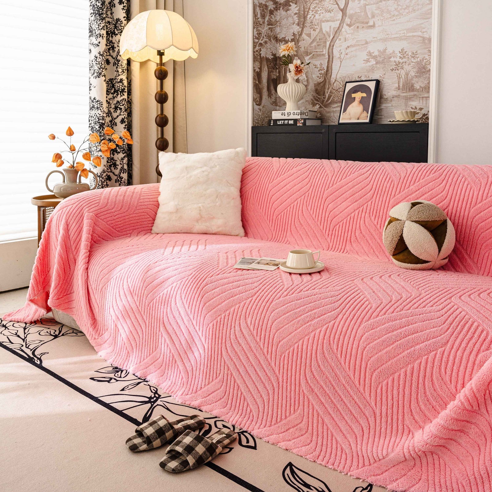 Plush Fleece Washable Sofa Throw Blanket, Soft & Cozy Furniture Protector for Couch