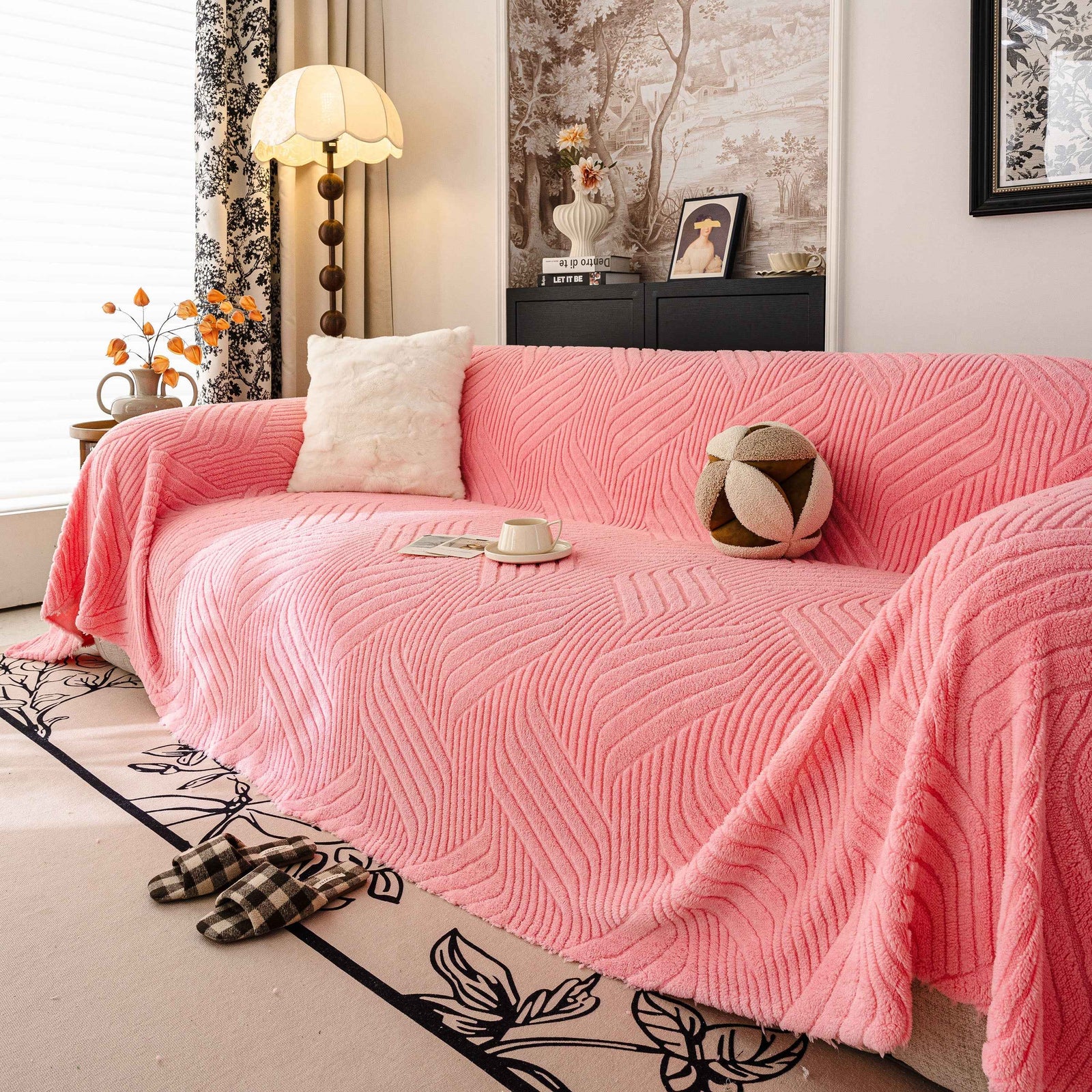 Plush Fleece Washable Sofa Throw Blanket, Soft & Cozy Furniture Protector for Couch