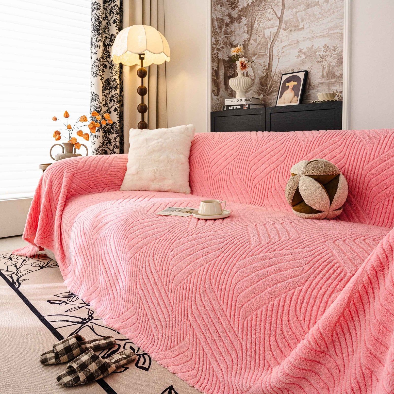 Plush Fleece Washable Sofa Throw Blanket, Soft & Cozy Furniture Protector for Couch