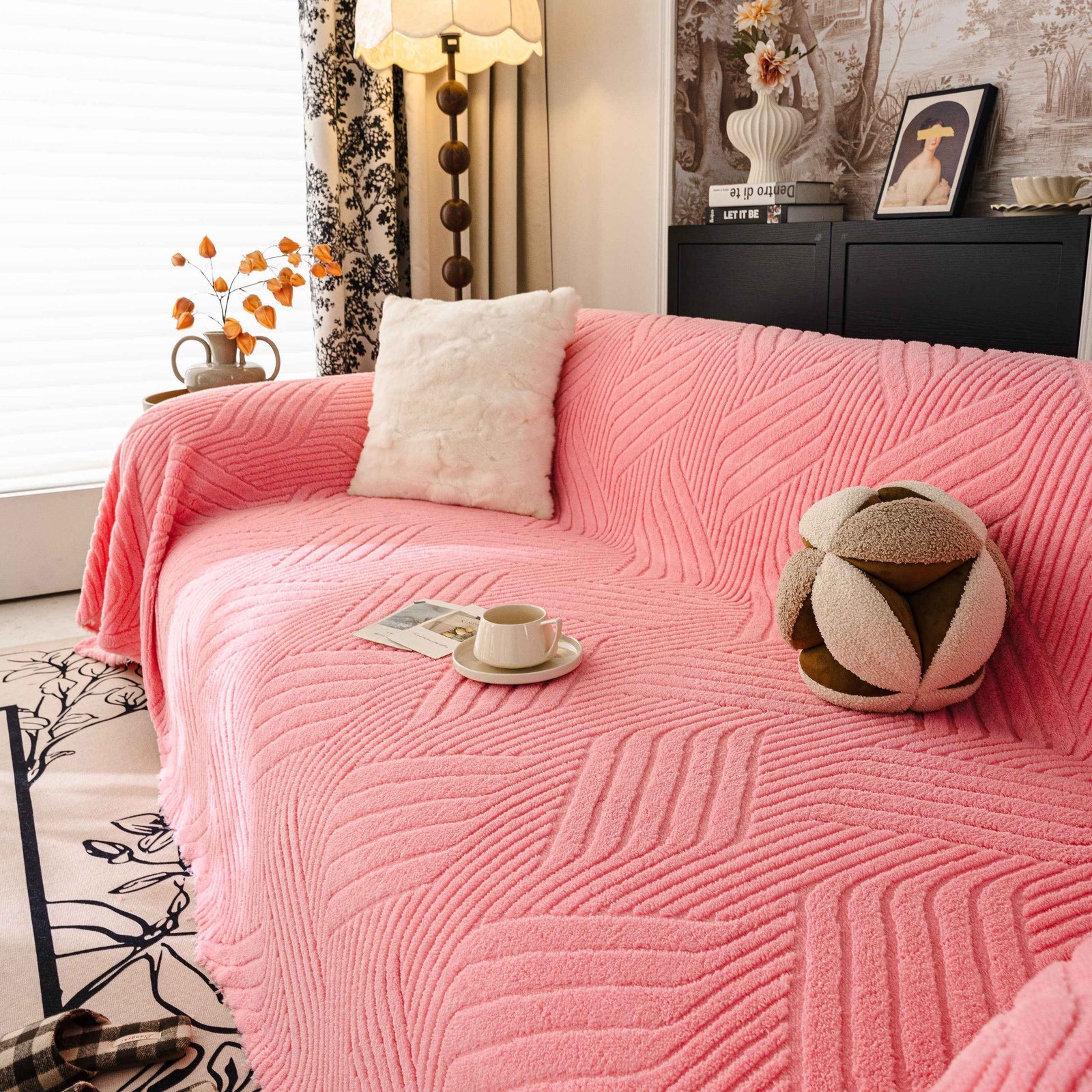 Plush Fleece Washable Sofa Throw Blanket, Soft & Cozy Furniture Protector for Couch