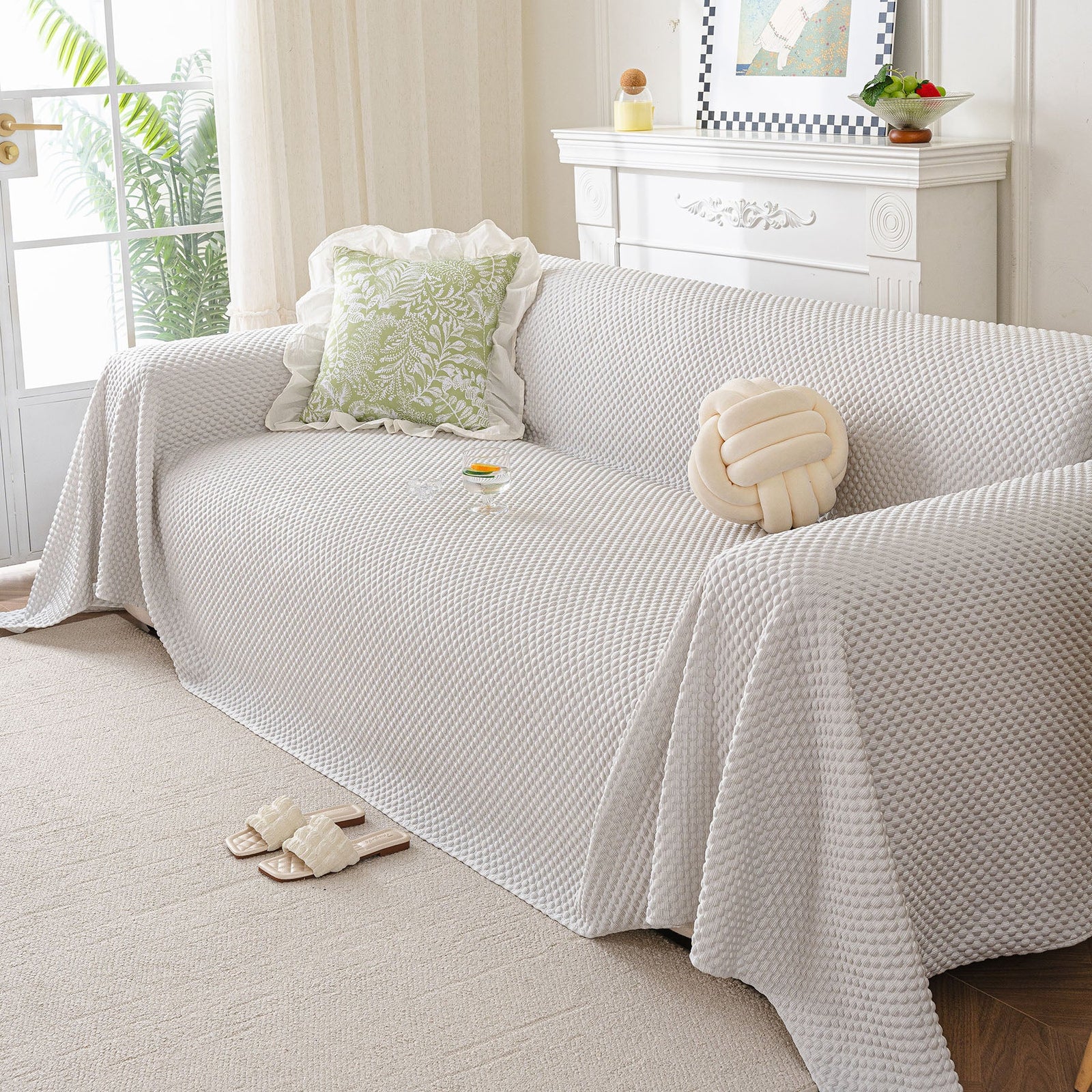 3D Bubble Textured Furniture Protector Throw Cover, Cooling Soft Woven Couch Cover