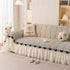 Ruffled Sofa Cover with Bowknot Decor, French Country Style Skirted Couch Slipcover