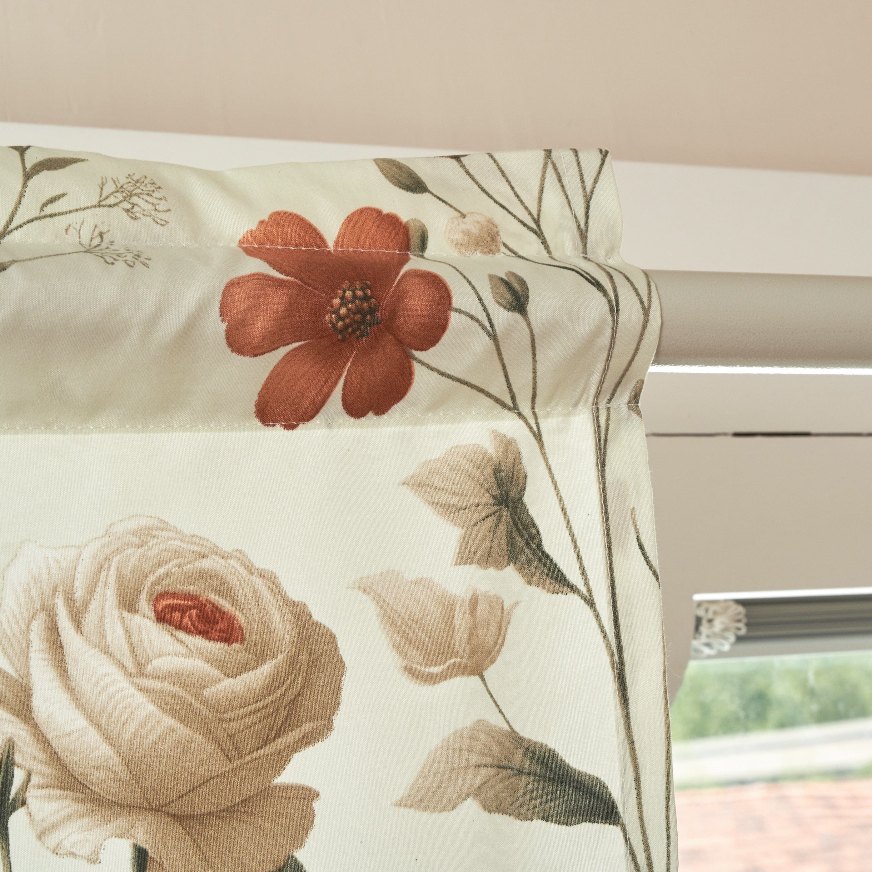 DaDa Bedding Collection Enchanted Meadow Semi-Sheer Valance - Floral Elegance in Beige, Rose, and Soft Green, Light Filtering See Through Microfiber, Rod Pocket Design, 18x52 Inches