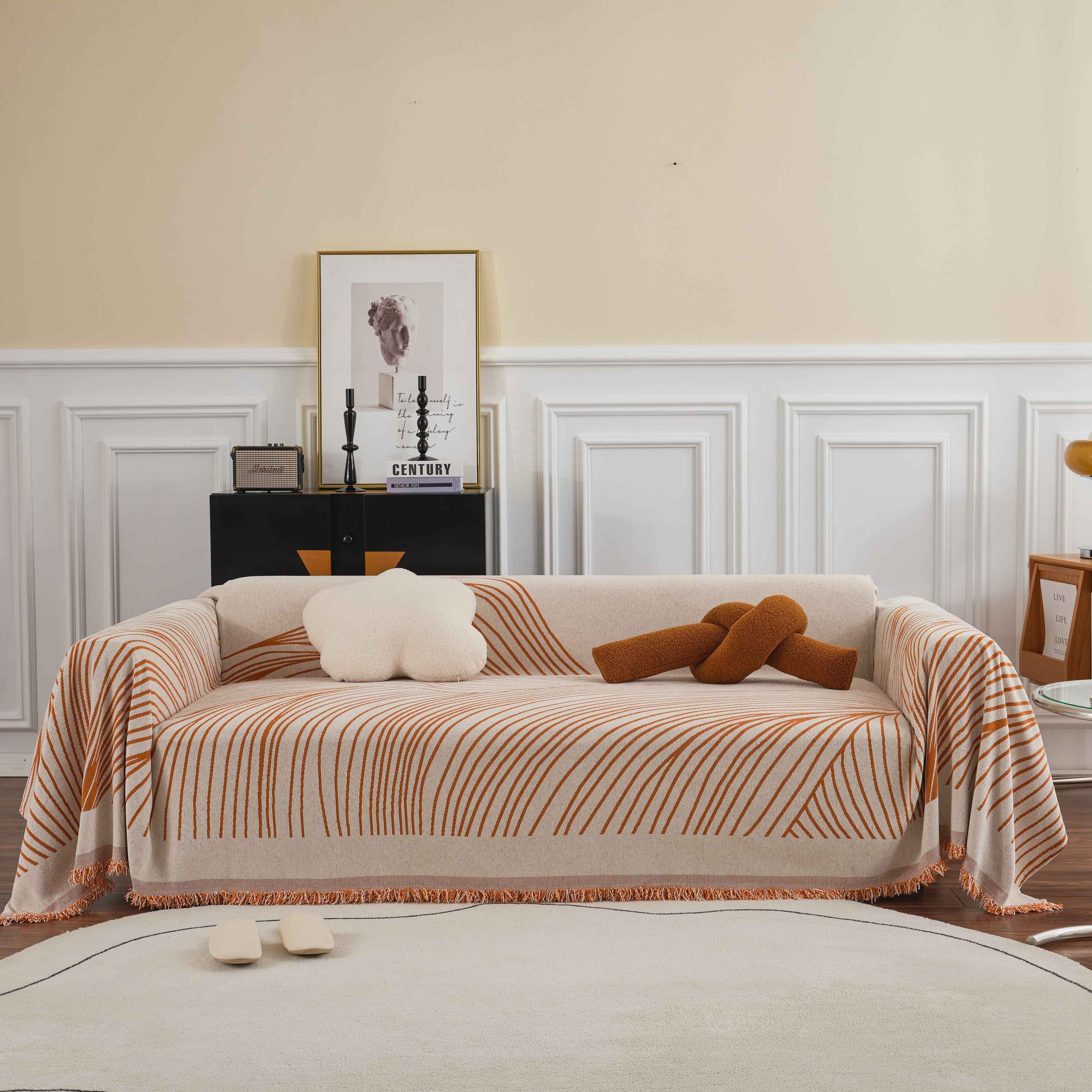 Chenille Striped Sofa Throw Blanket, Furniture Throw Covers Living Room Couch Cover