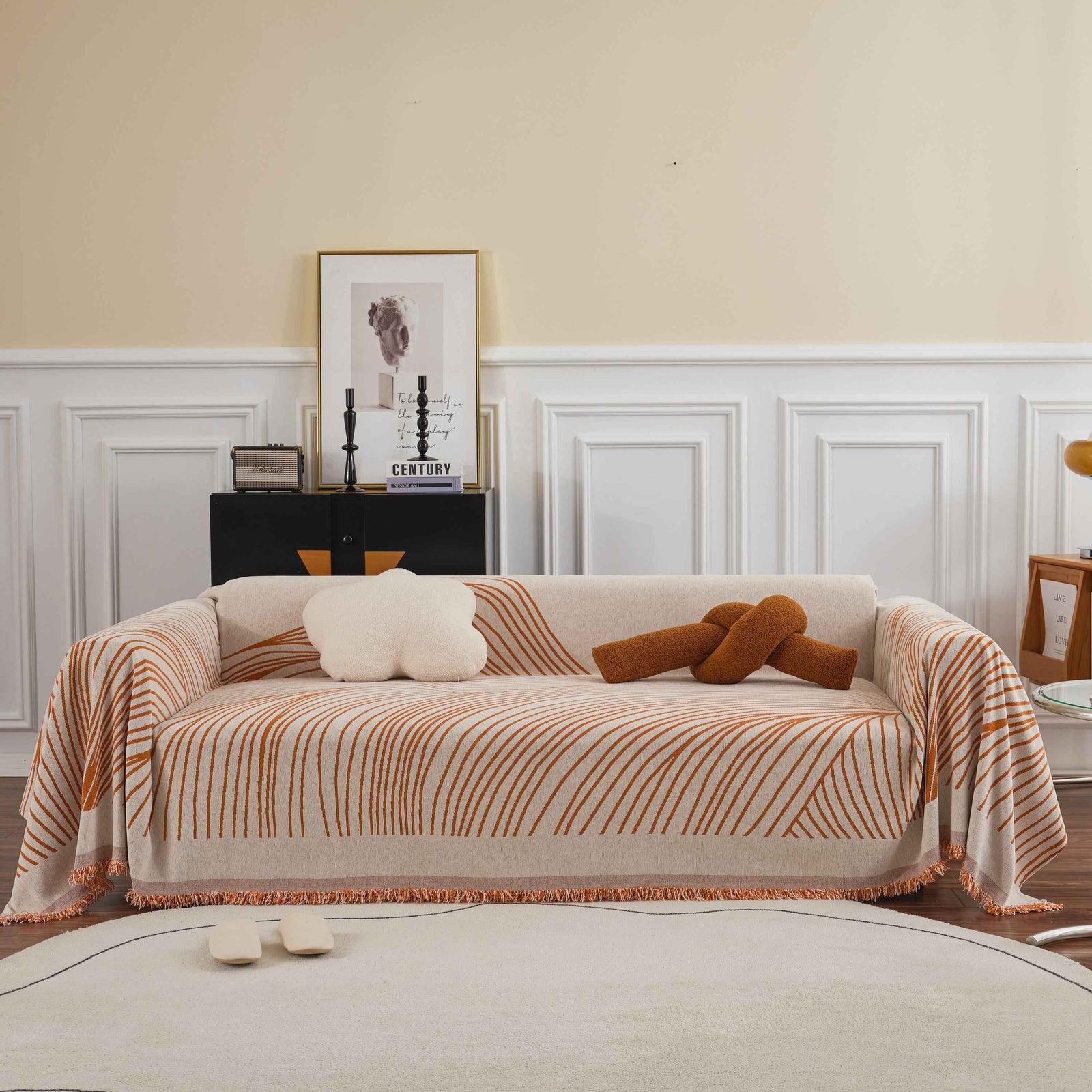 Chenille Striped Sofa Throw Blanket, Furniture Throw Covers Living Room Couch Cover
