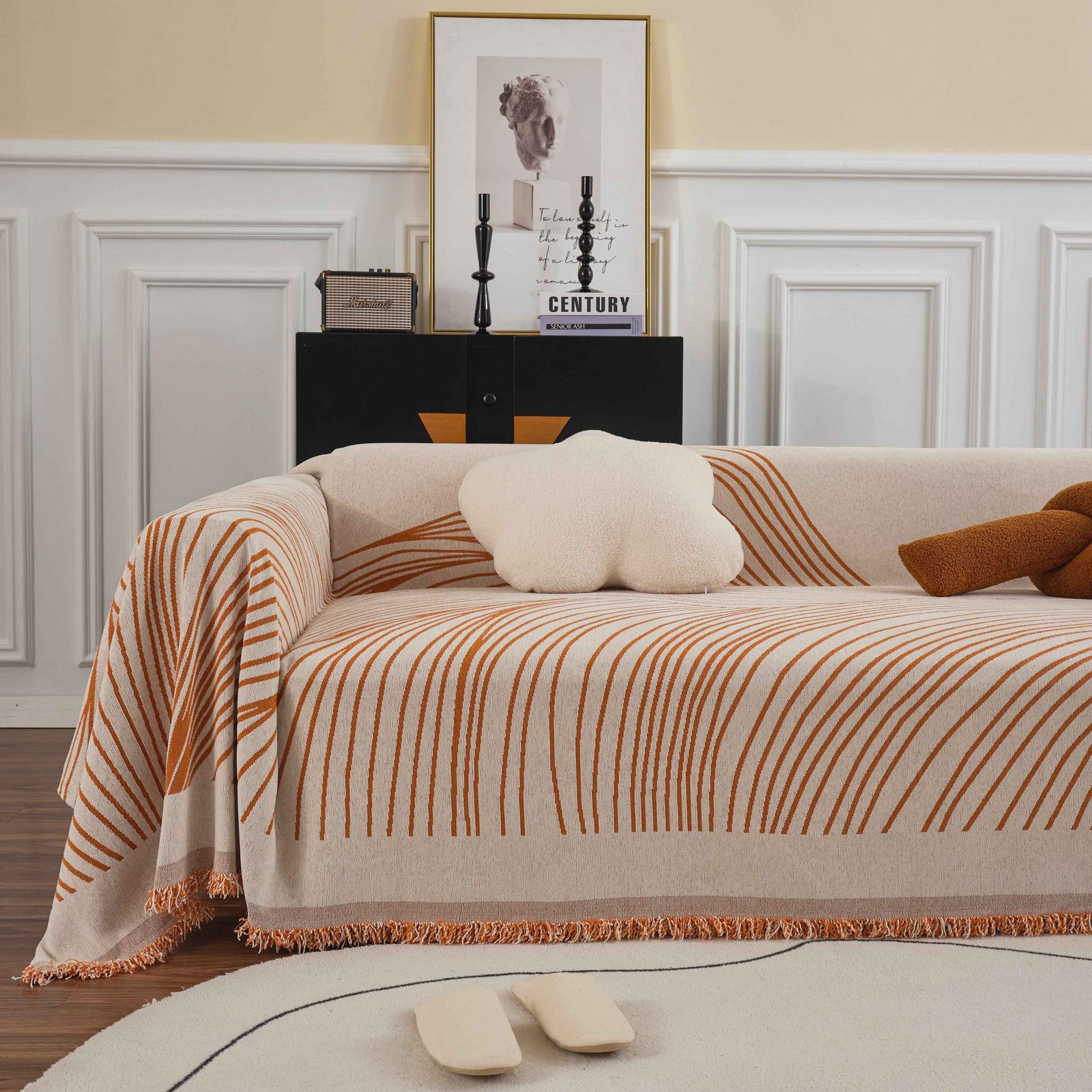 Chenille Striped Sofa Throw Blanket, Furniture Throw Covers Living Room Couch Cover