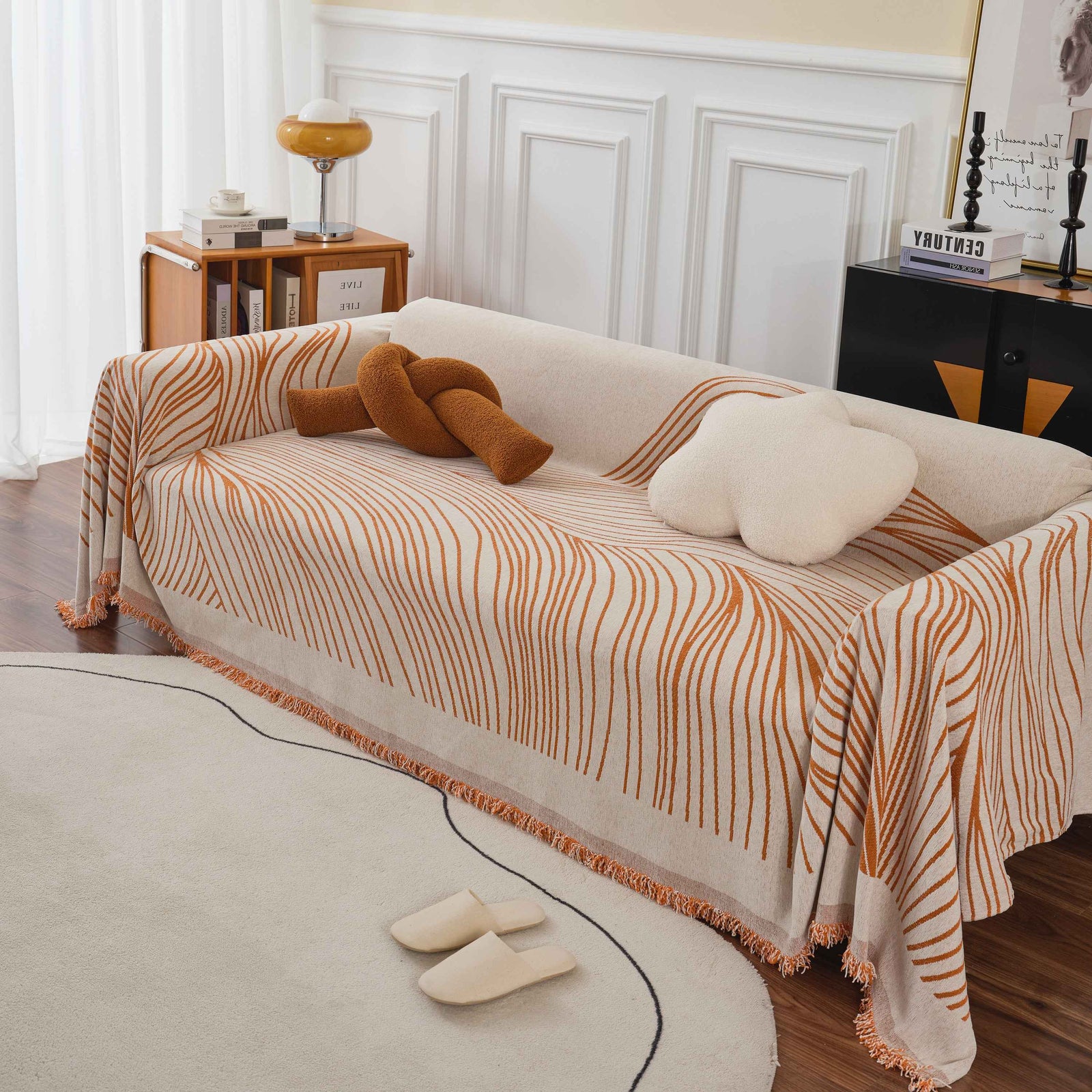 Chenille Striped Sofa Throw Blanket, Furniture Throw Covers Living Room Couch Cover