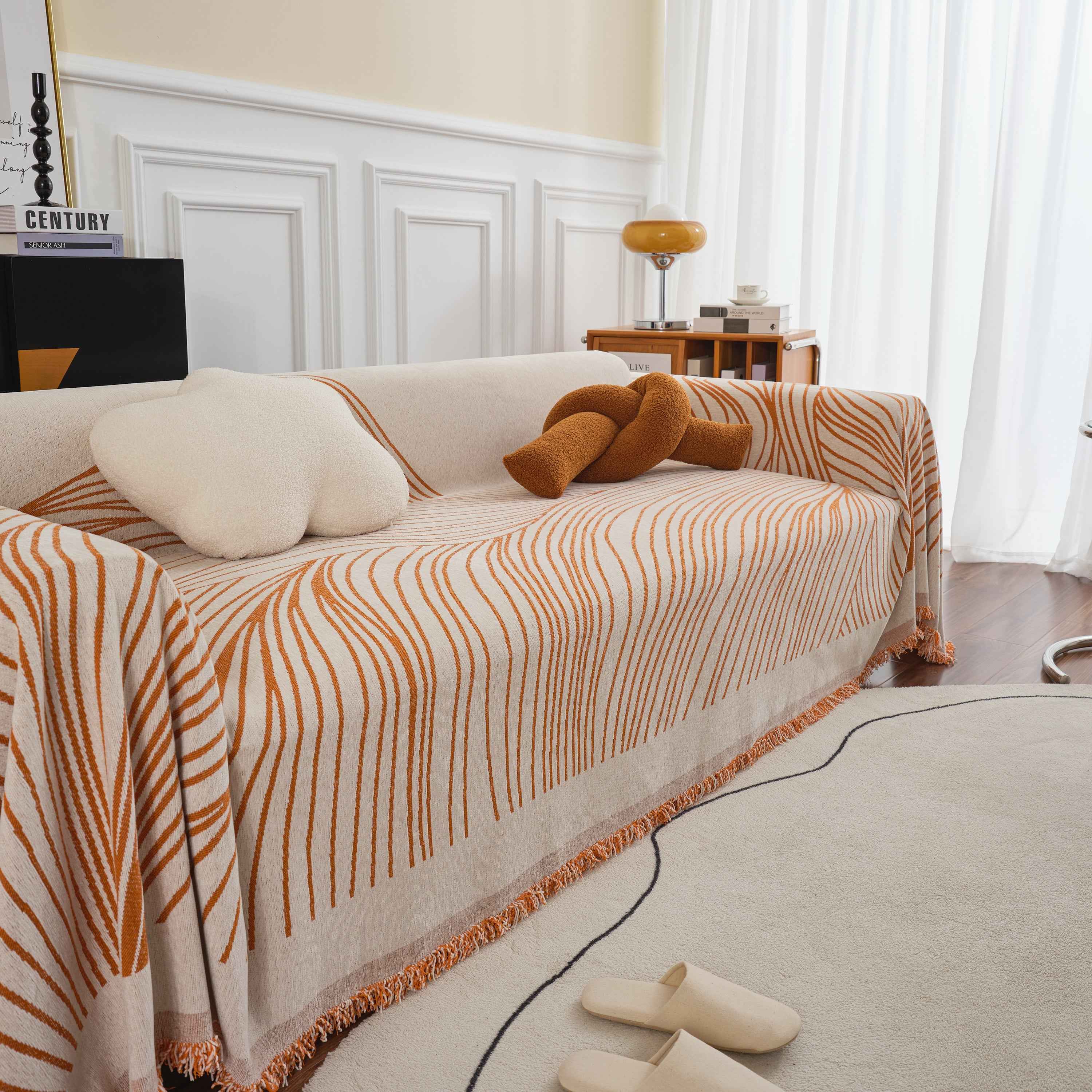 Chenille Striped Sofa Throw Blanket, Furniture Throw Covers Living Room Couch Cover