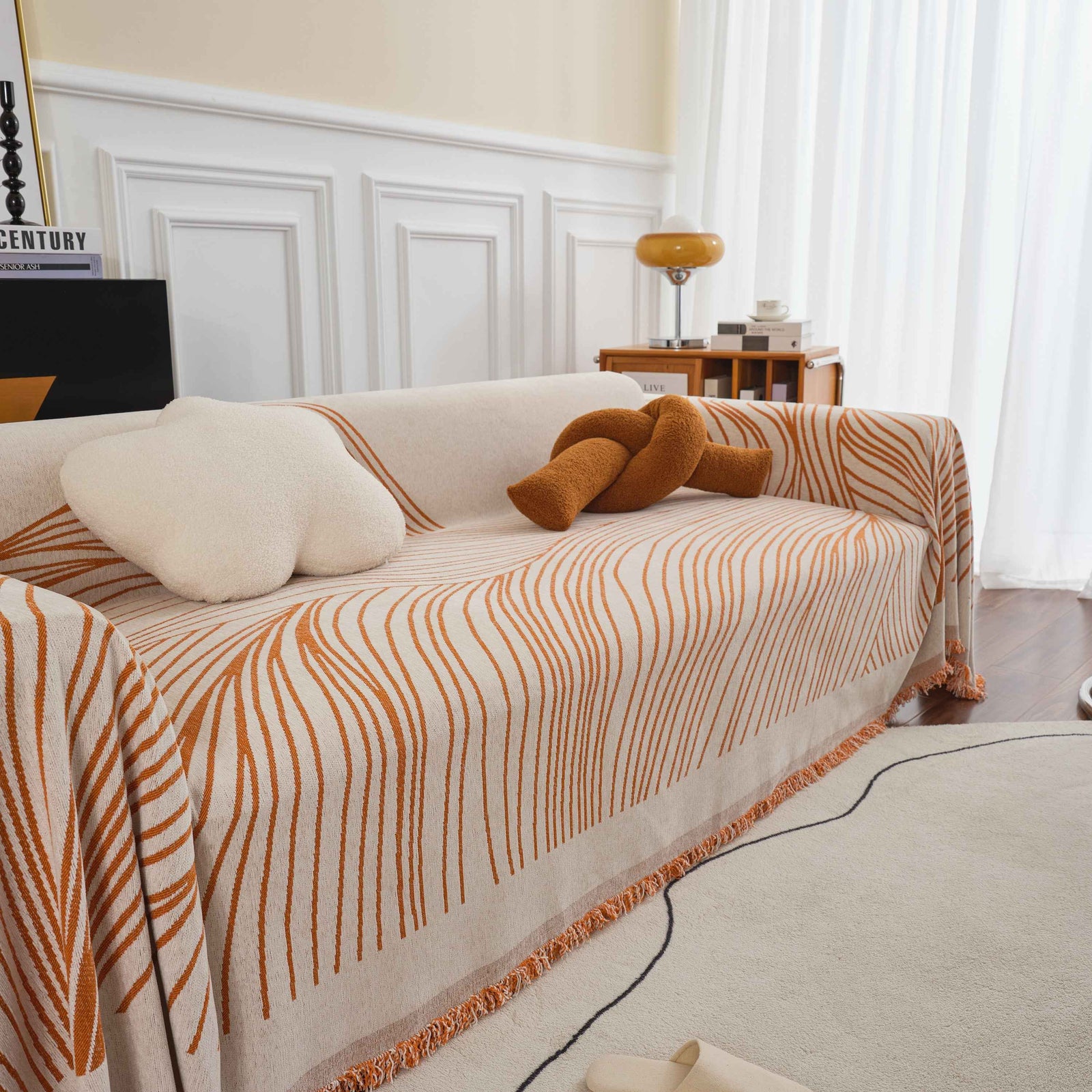 Chenille Striped Sofa Throw Blanket, Furniture Throw Covers Living Room Couch Cover