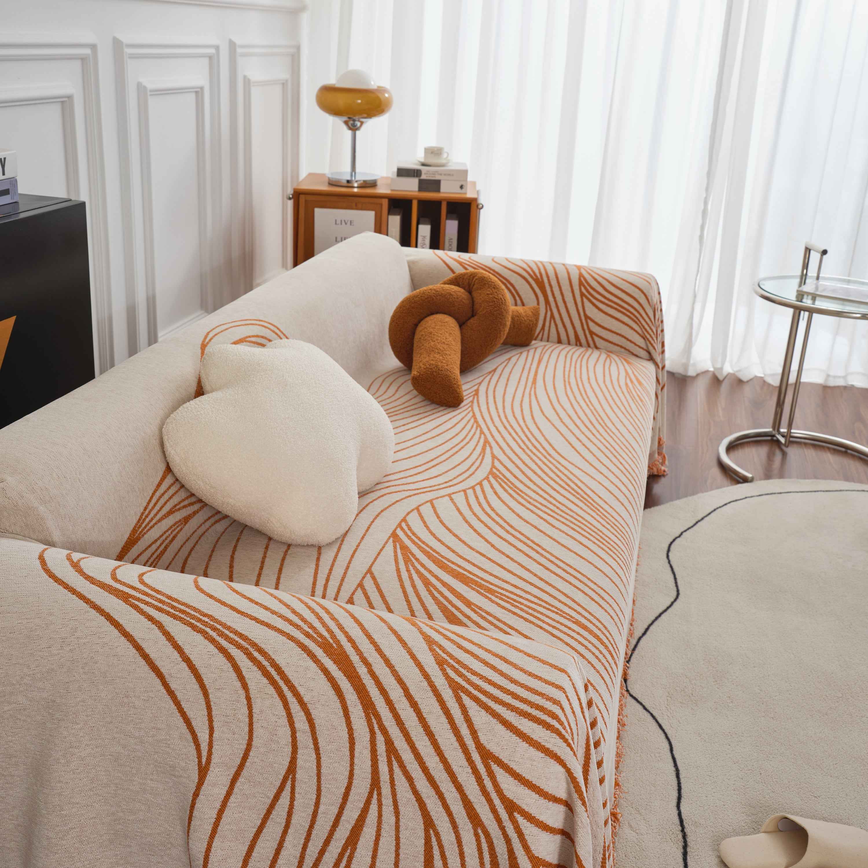 Chenille Striped Sofa Throw Blanket, Furniture Throw Covers Living Room Couch Cover