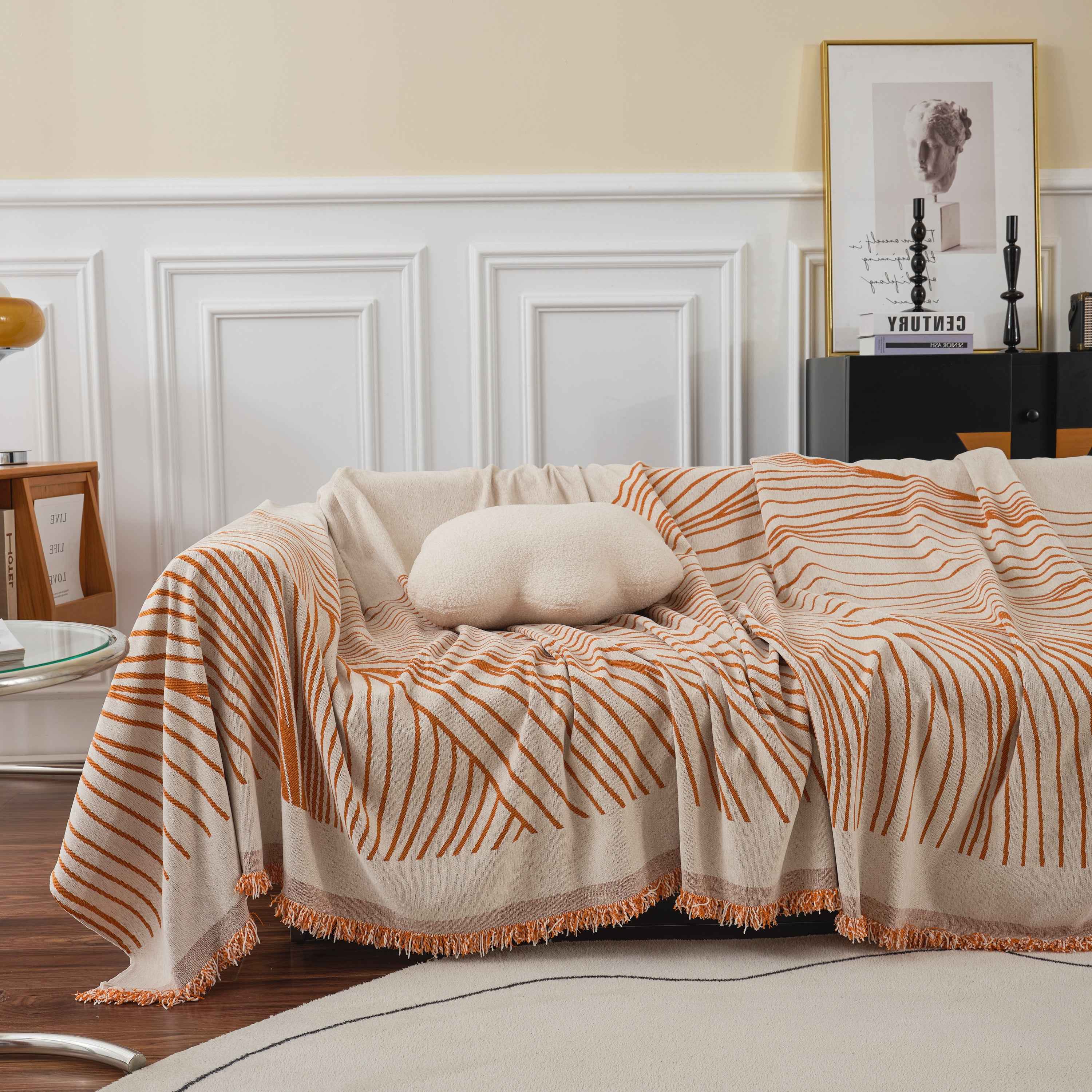 Chenille Striped Sofa Throw Blanket, Furniture Throw Covers Living Room Couch Cover