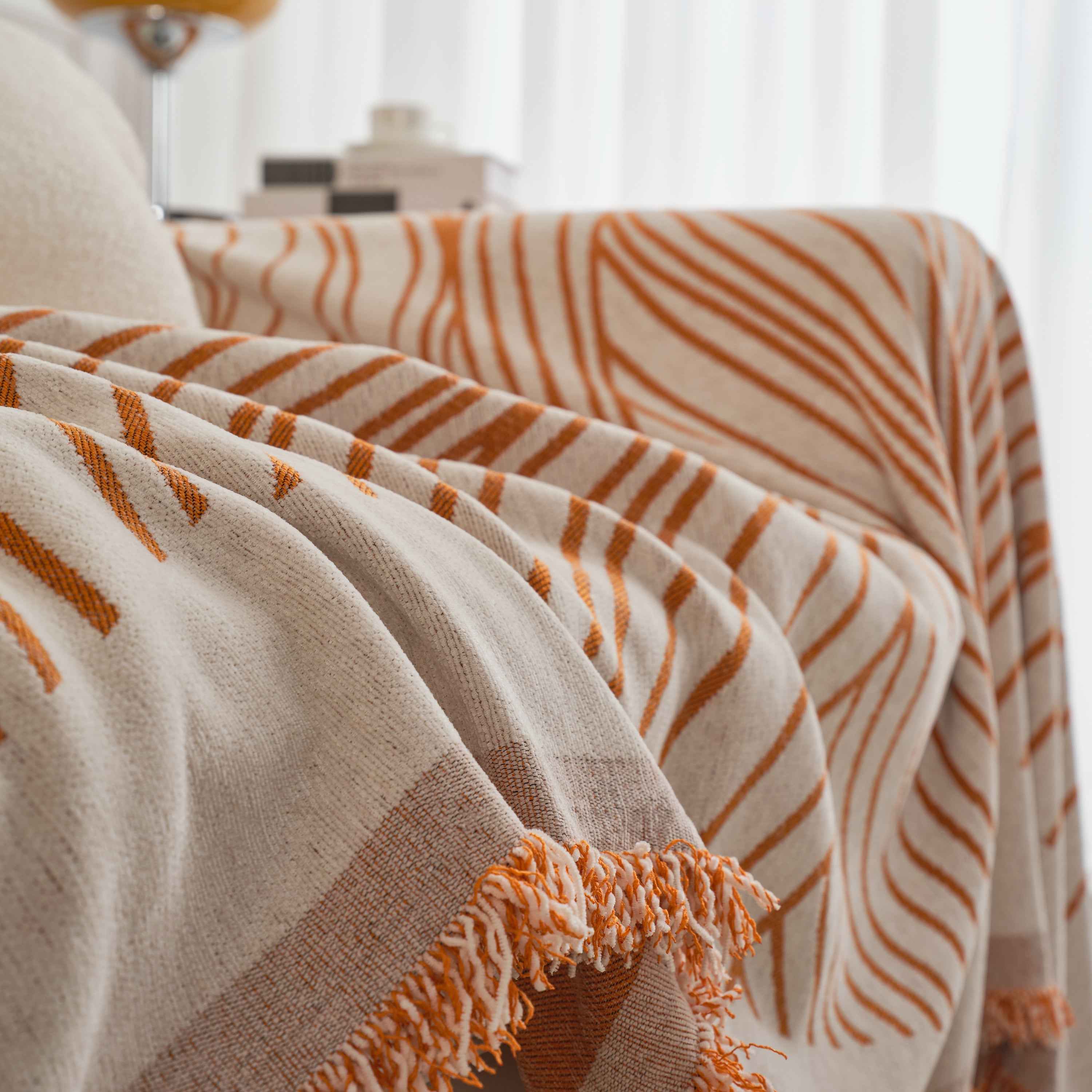 Chenille Striped Sofa Throw Blanket, Furniture Throw Covers Living Room Couch Cover