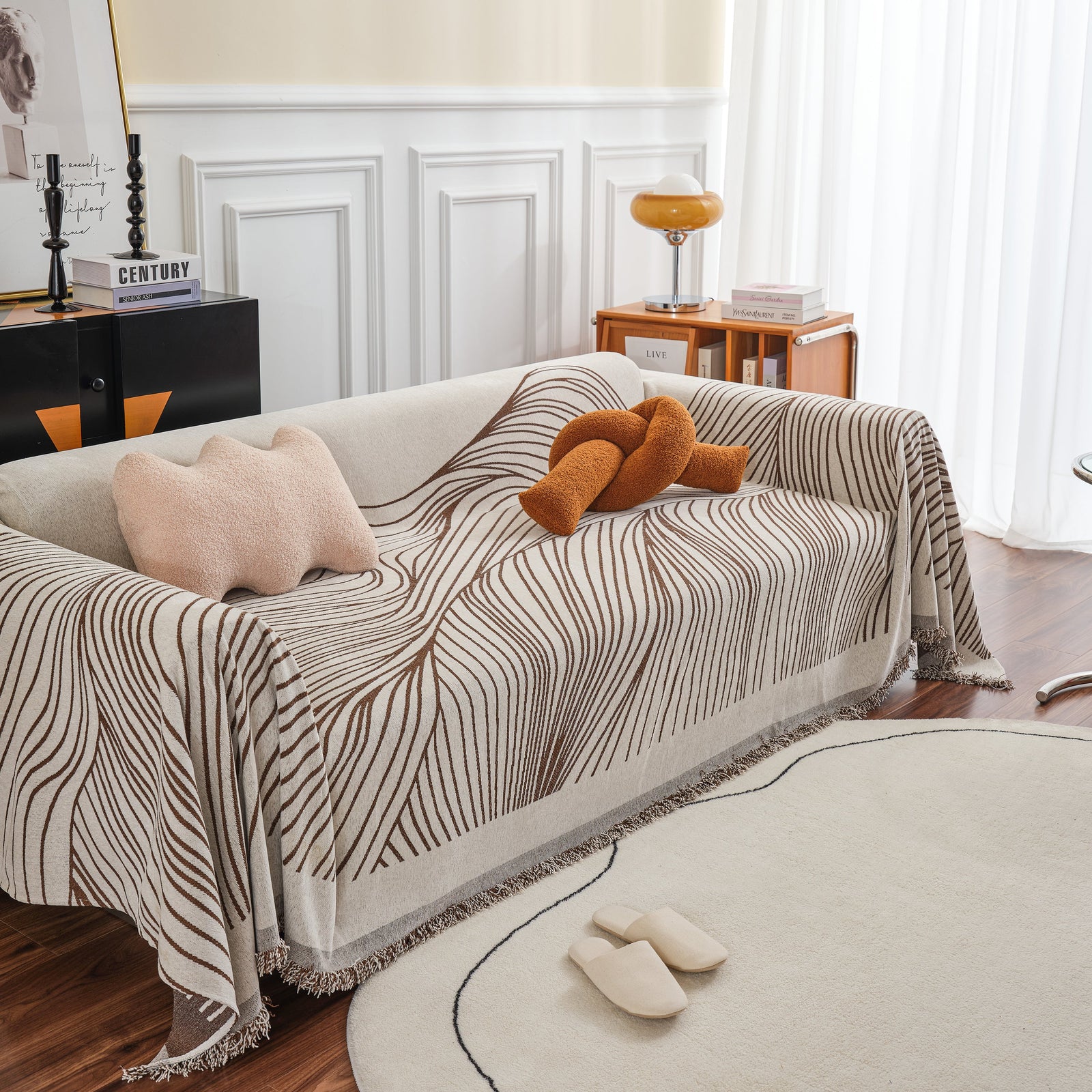 Chenille Striped Sofa Throw Blanket, Furniture Throw Covers Living Room Couch Cover