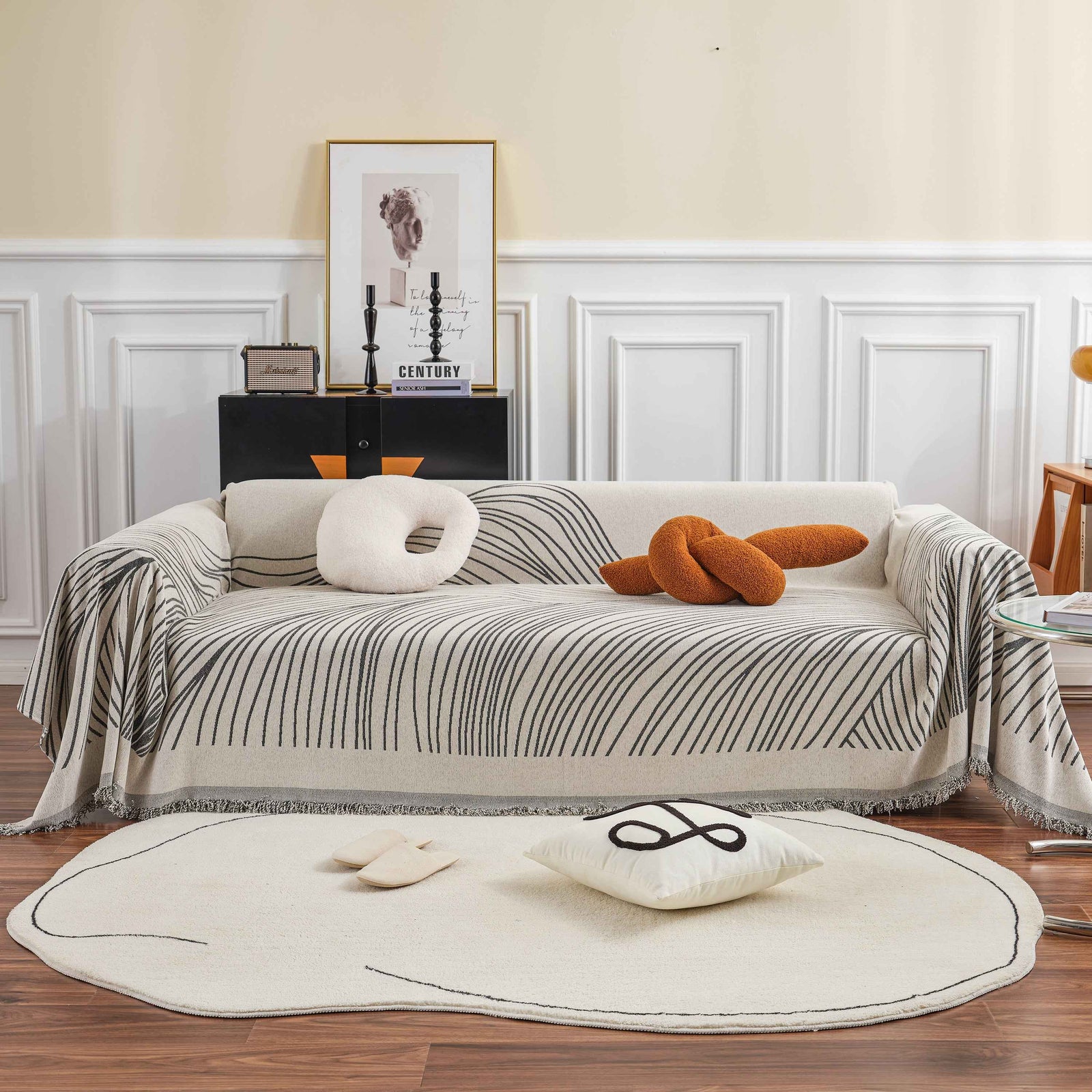 Chenille Striped Sofa Throw Blanket, Furniture Throw Covers Living Room Couch Cover