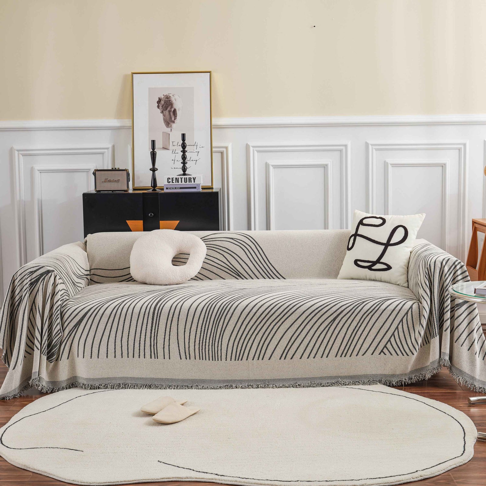 Chenille Striped Sofa Throw Blanket, Furniture Throw Covers Living Room Couch Cover