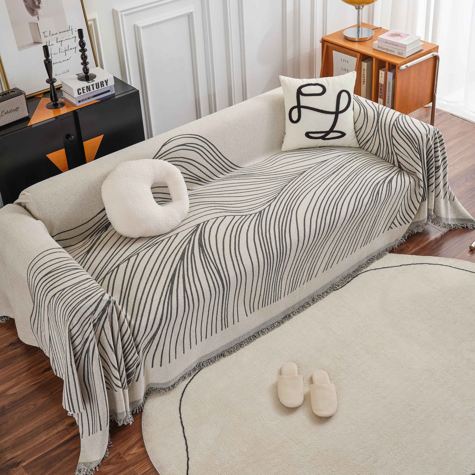 Chenille Striped Sofa Throw Blanket, Furniture Throw Covers Living Room Couch Cover