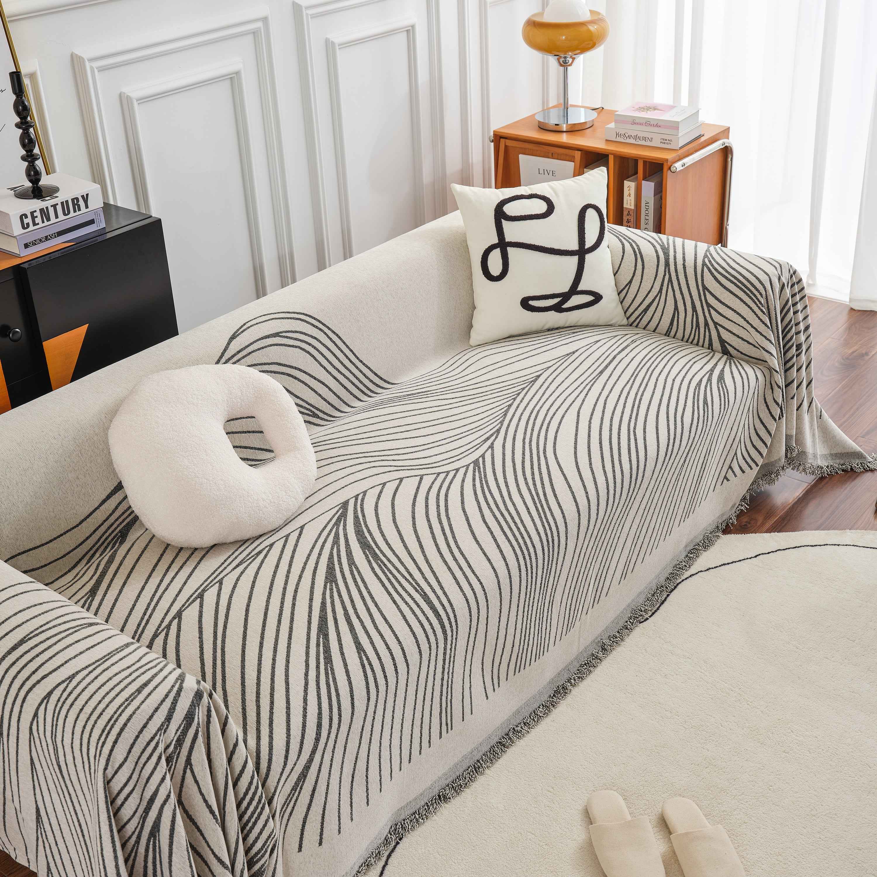 Chenille Striped Sofa Throw Blanket, Furniture Throw Covers Living Room Couch Cover
