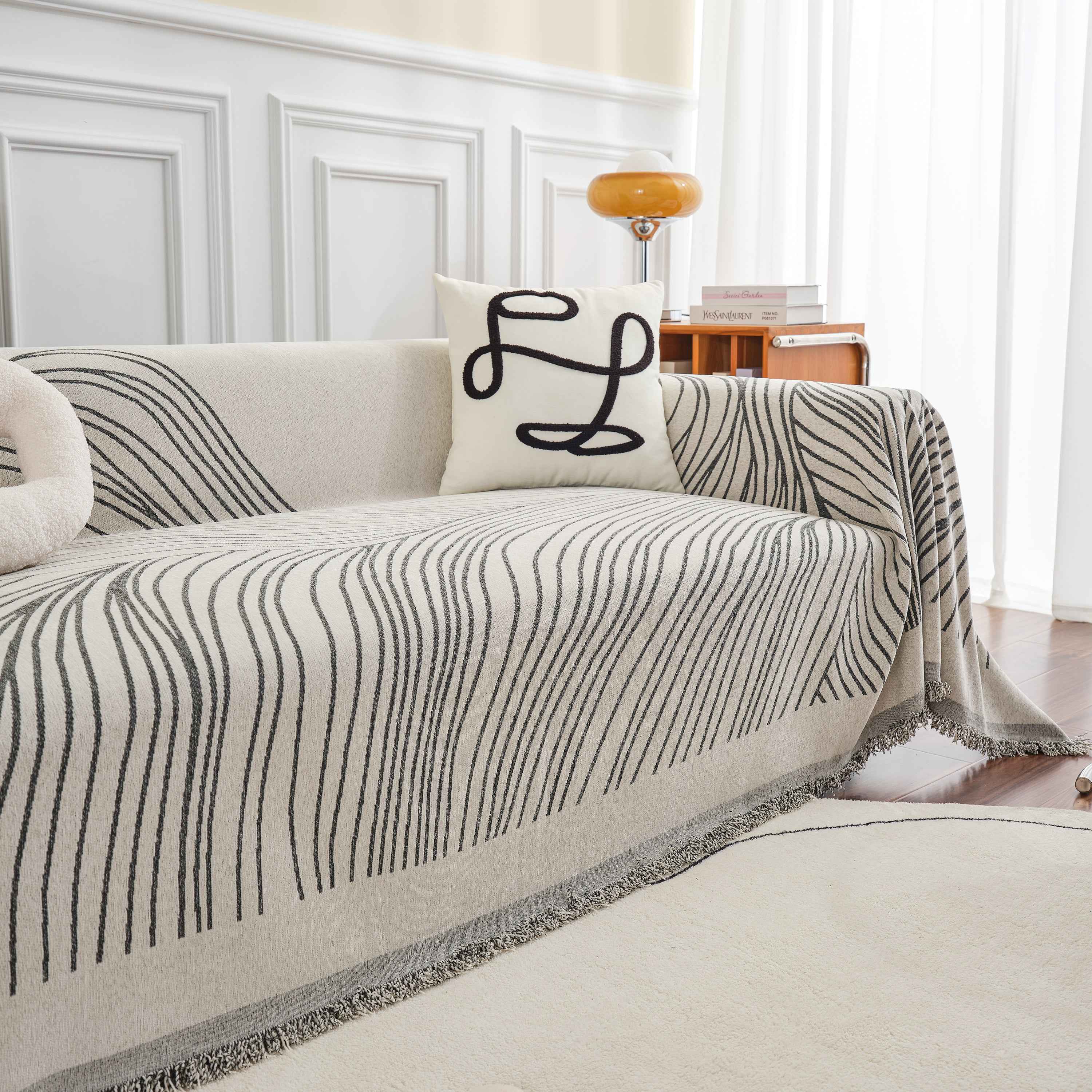 Chenille Striped Sofa Throw Blanket, Furniture Throw Covers Living Room Couch Cover