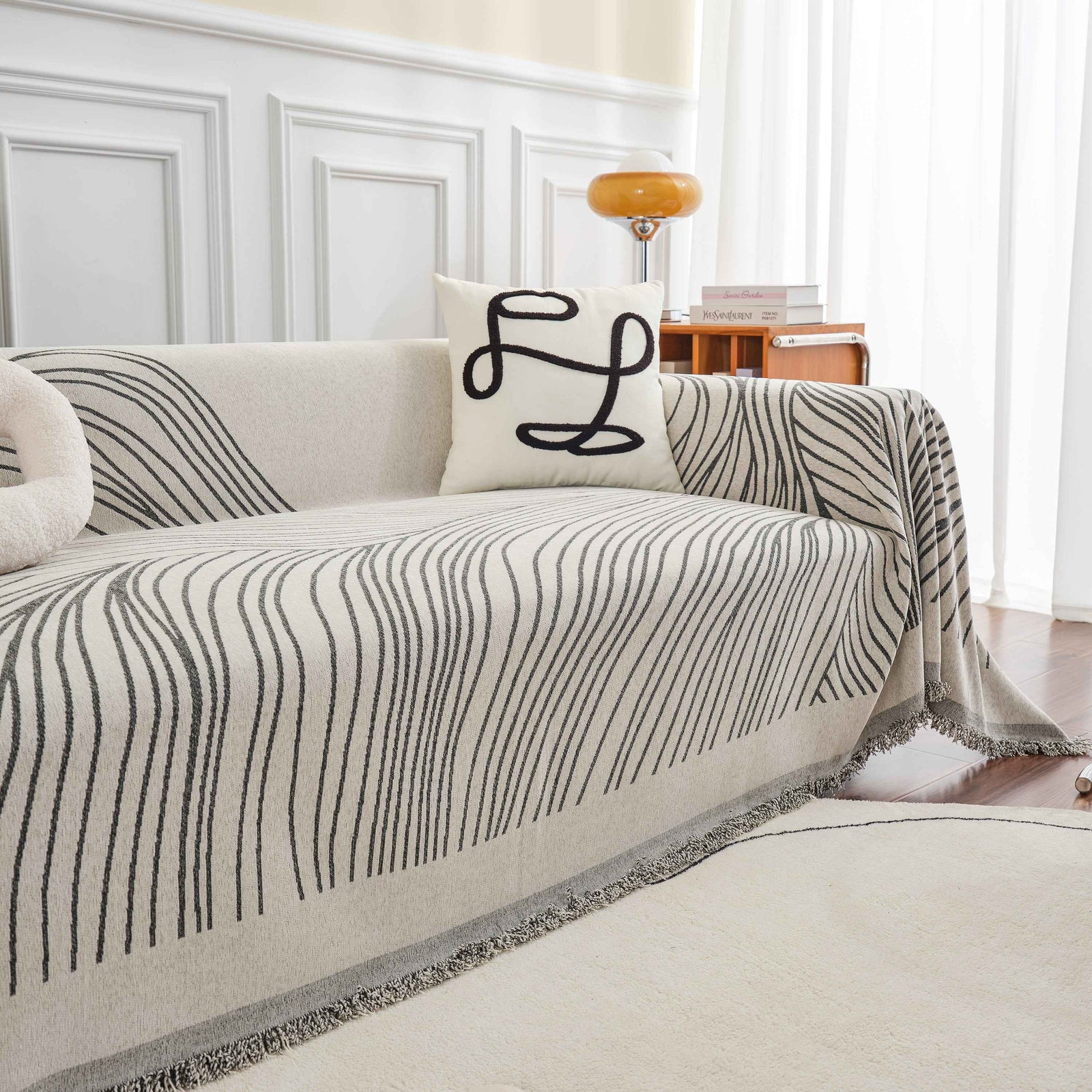Chenille Striped Sofa Throw Blanket, Furniture Throw Covers Living Room Couch Cover