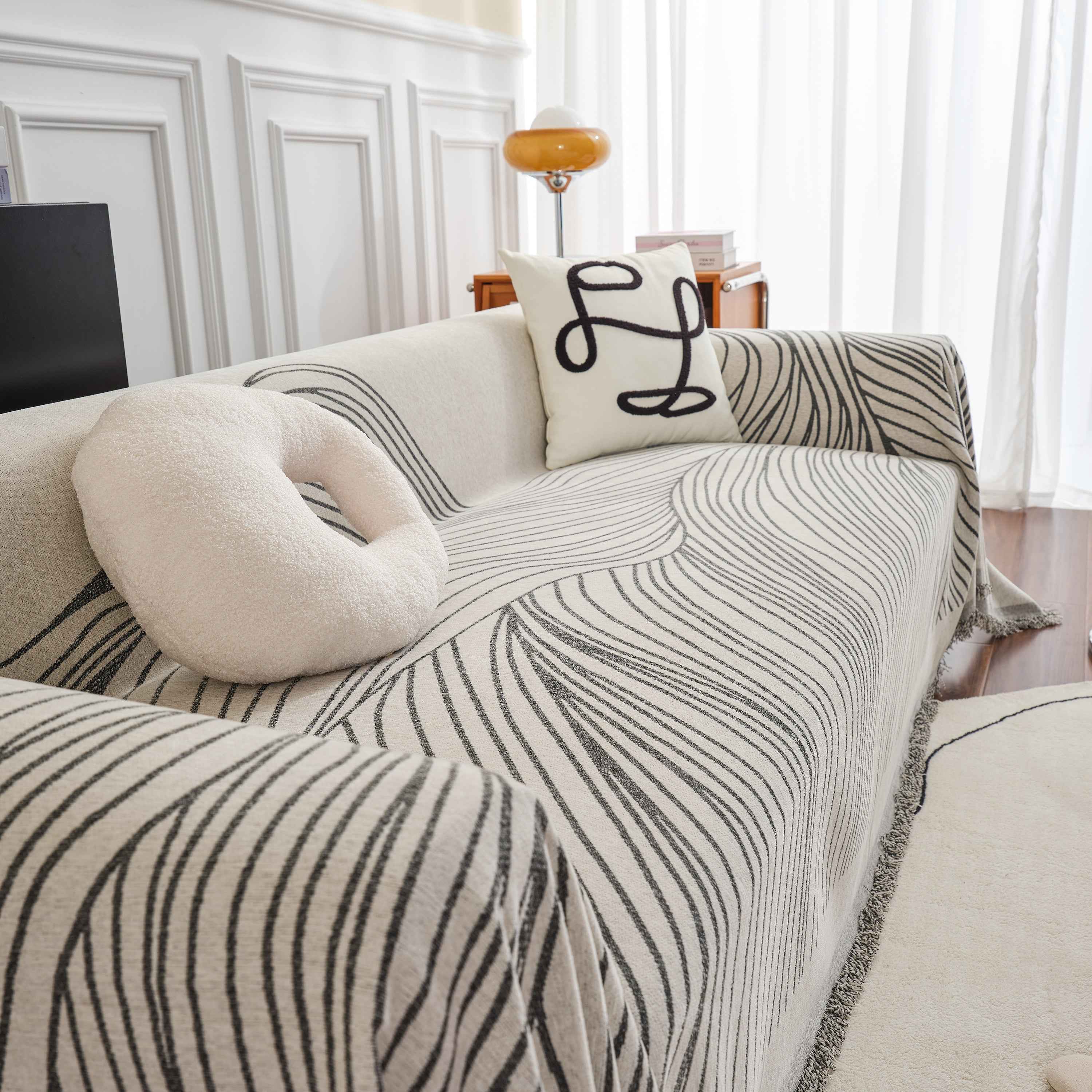 Chenille Striped Sofa Throw Blanket, Furniture Throw Covers Living Room Couch Cover