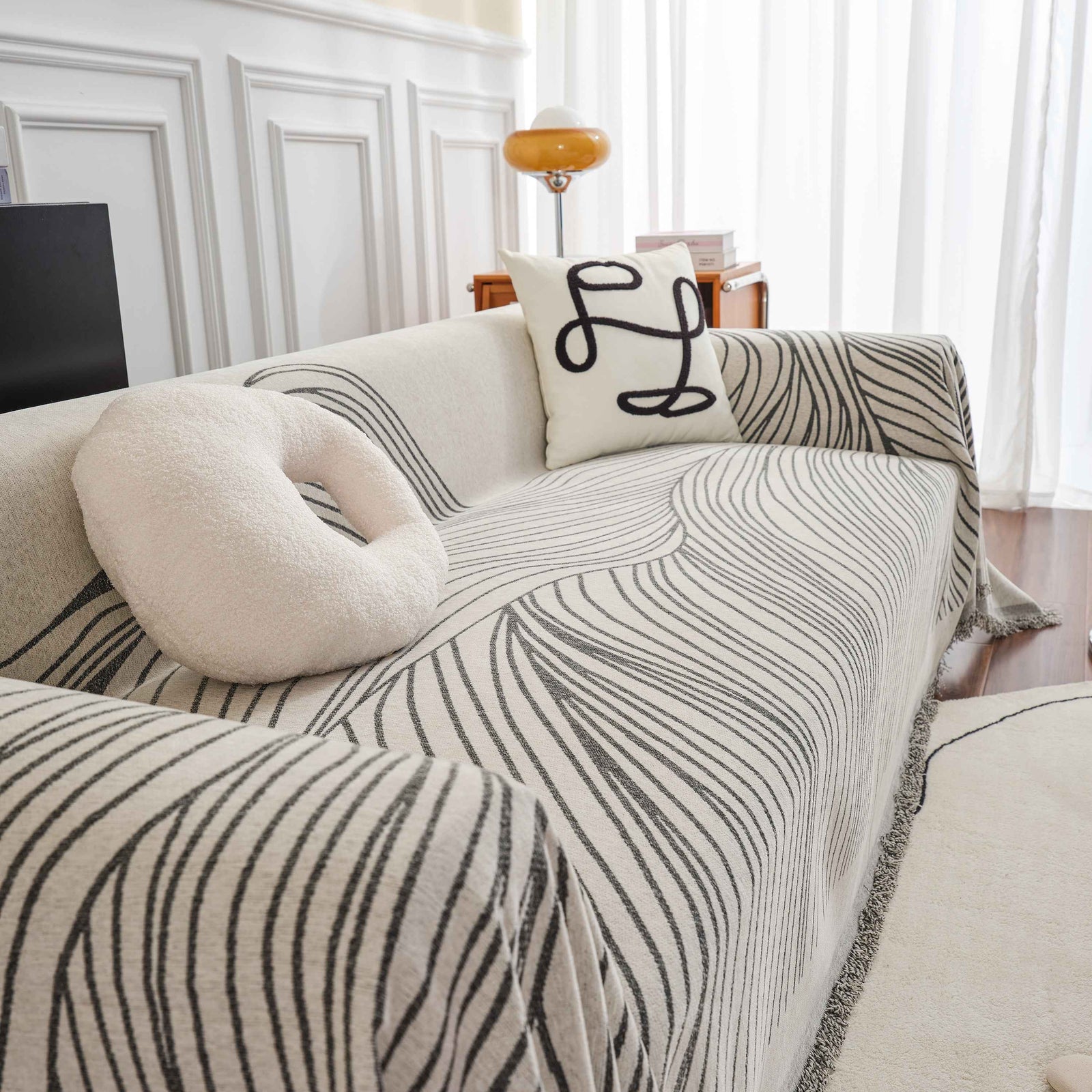 Chenille Striped Sofa Throw Blanket, Furniture Throw Covers Living Room Couch Cover