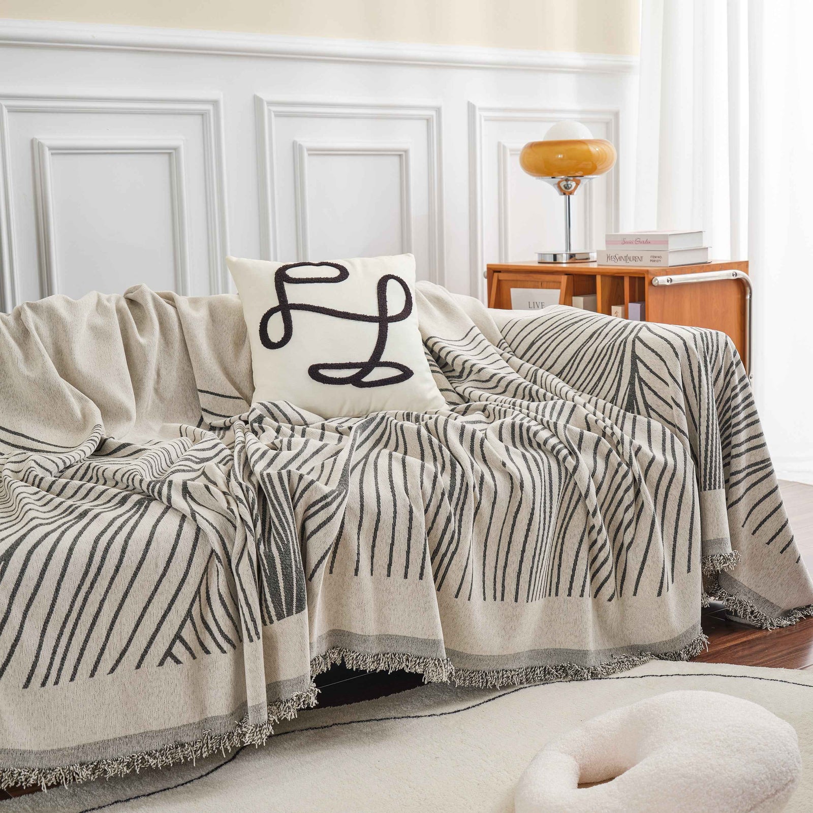 Chenille Striped Sofa Throw Blanket, Furniture Throw Covers Living Room Couch Cover