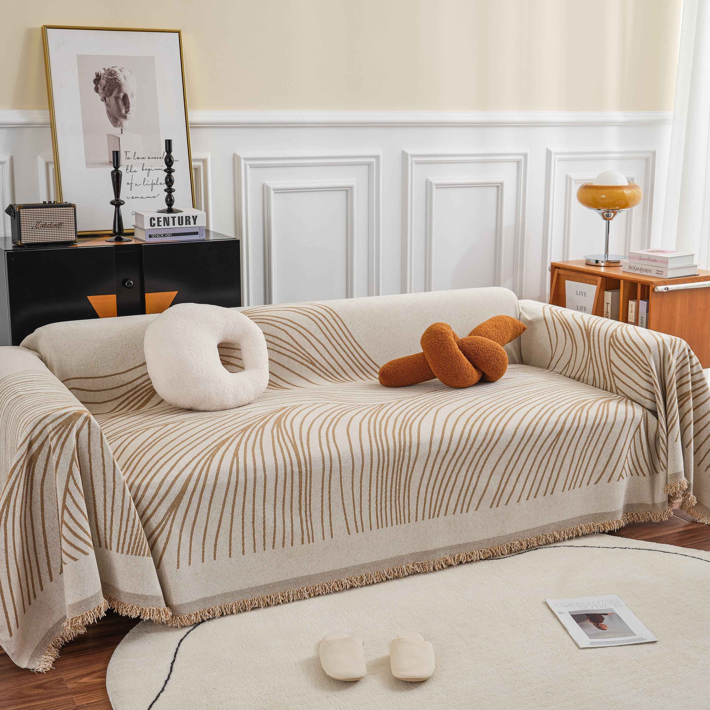 Chenille Striped Sofa Throw Blanket, Furniture Throw Covers Living Room Couch Cover