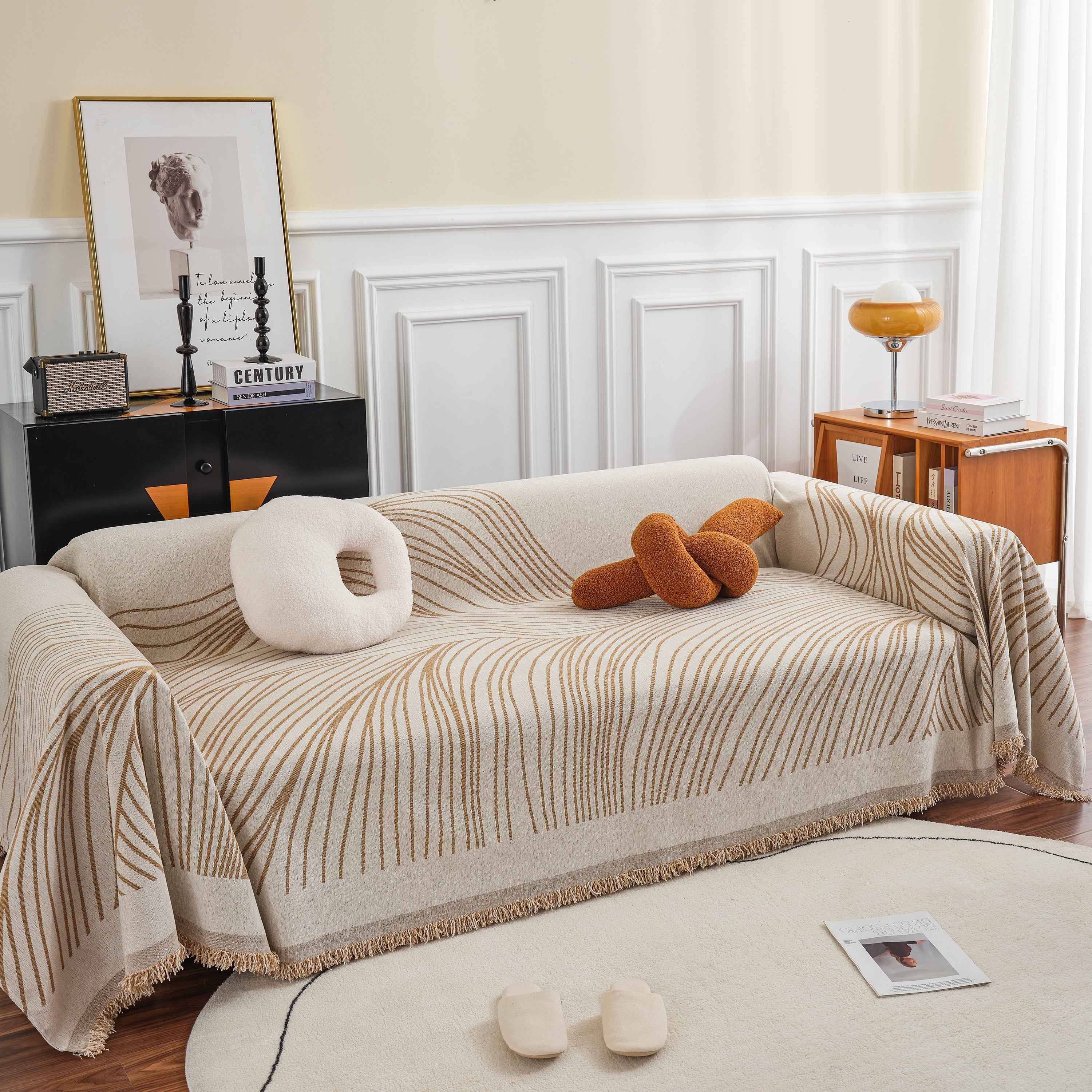 Chenille Striped Sofa Throw Blanket, Furniture Throw Covers Living Room Couch Cover