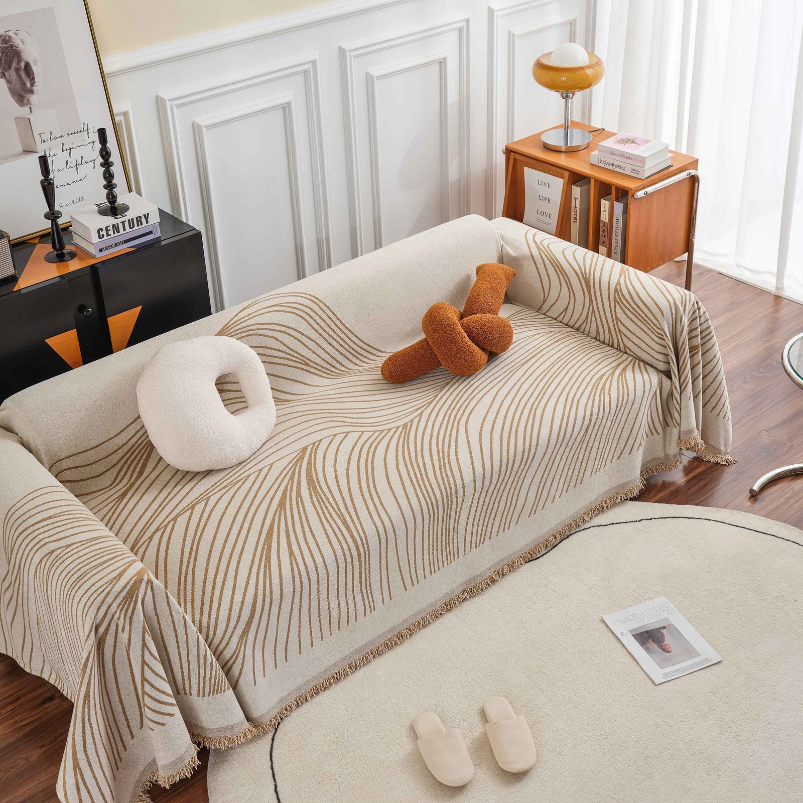 Chenille Striped Sofa Throw Blanket, Furniture Throw Covers Living Room Couch Cover