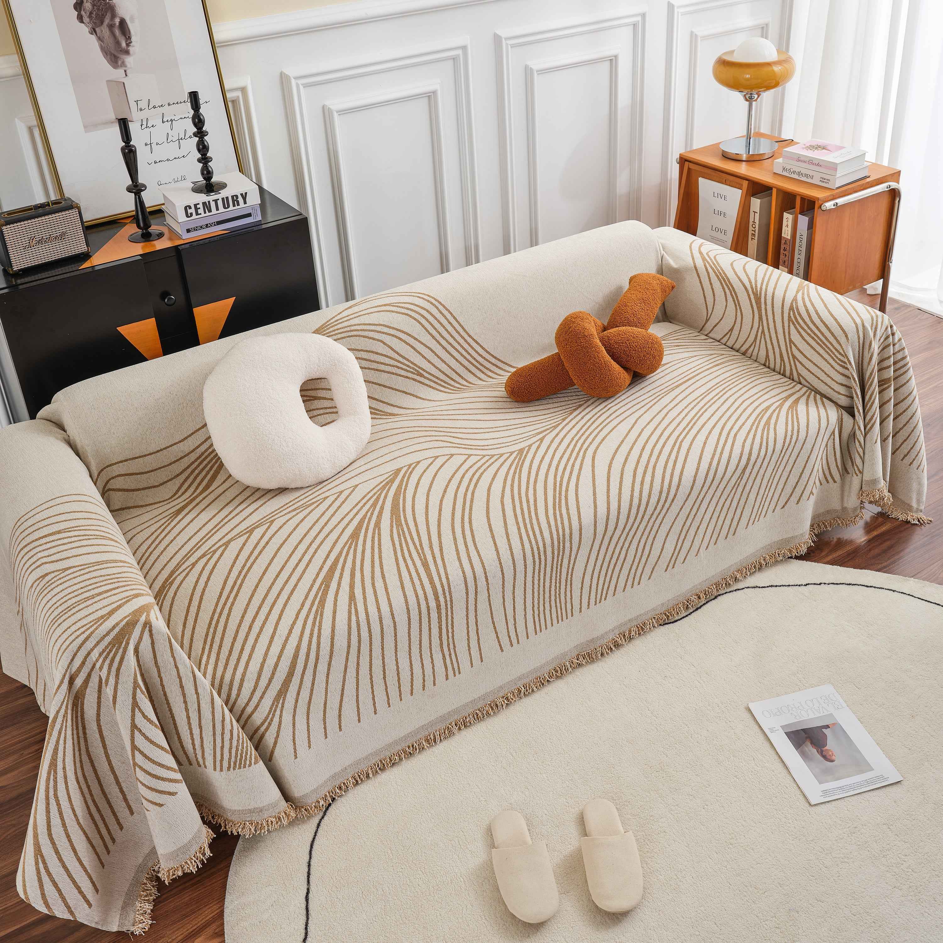 Chenille Striped Sofa Throw Blanket, Furniture Throw Covers Living Room Couch Cover