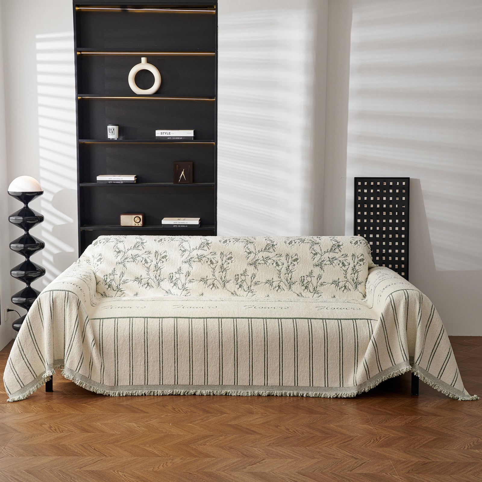 Chenille Striped Floral Couch Cover Sofa Slipcover for Most Shape Sofas, Reversible Sofa Throw Cover