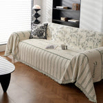 Chenille Striped Floral Couch Cover Sofa Slipcover for Most Shape Sofas, Reversible Sofa Throw Cover