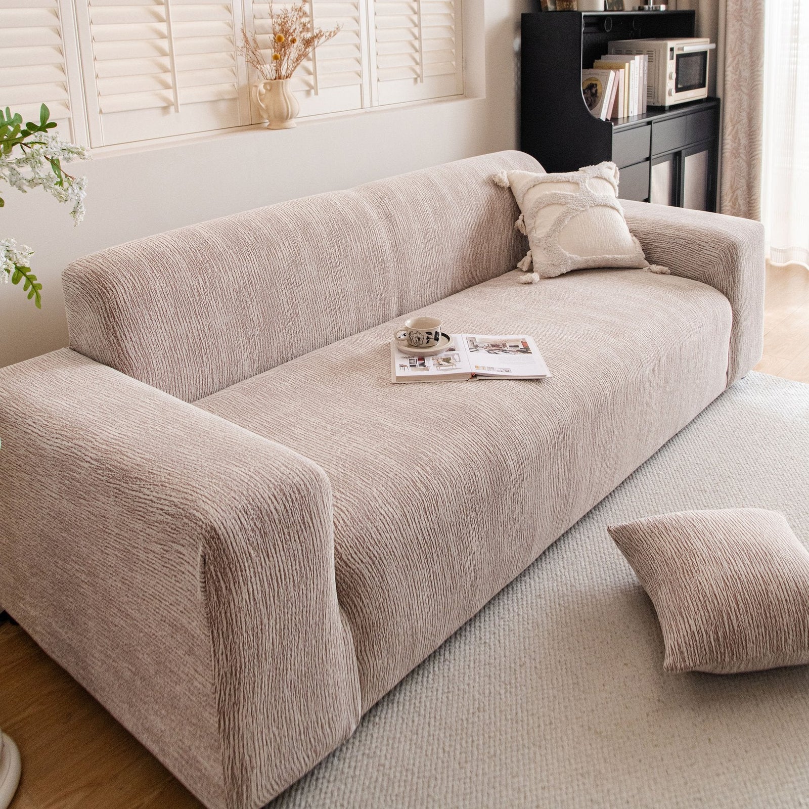 Spandex Jacquard Sofa Cover, High Stretch Crinkle Textured Couch Slipcover KAS Washable