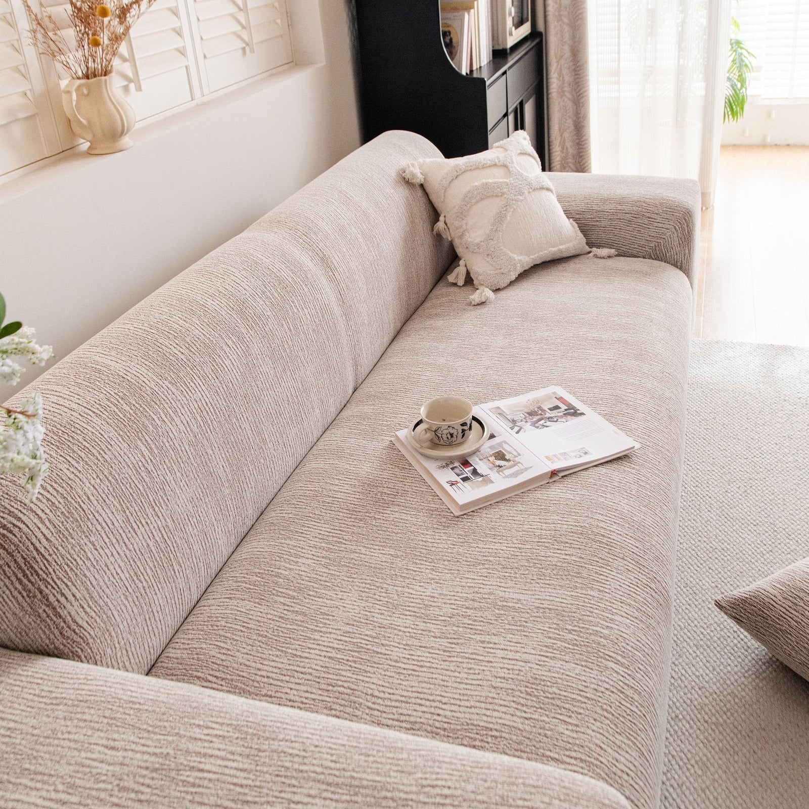 Spandex Jacquard Sofa Cover, High Stretch Crinkle Textured Couch Slipcover KAS Washable
