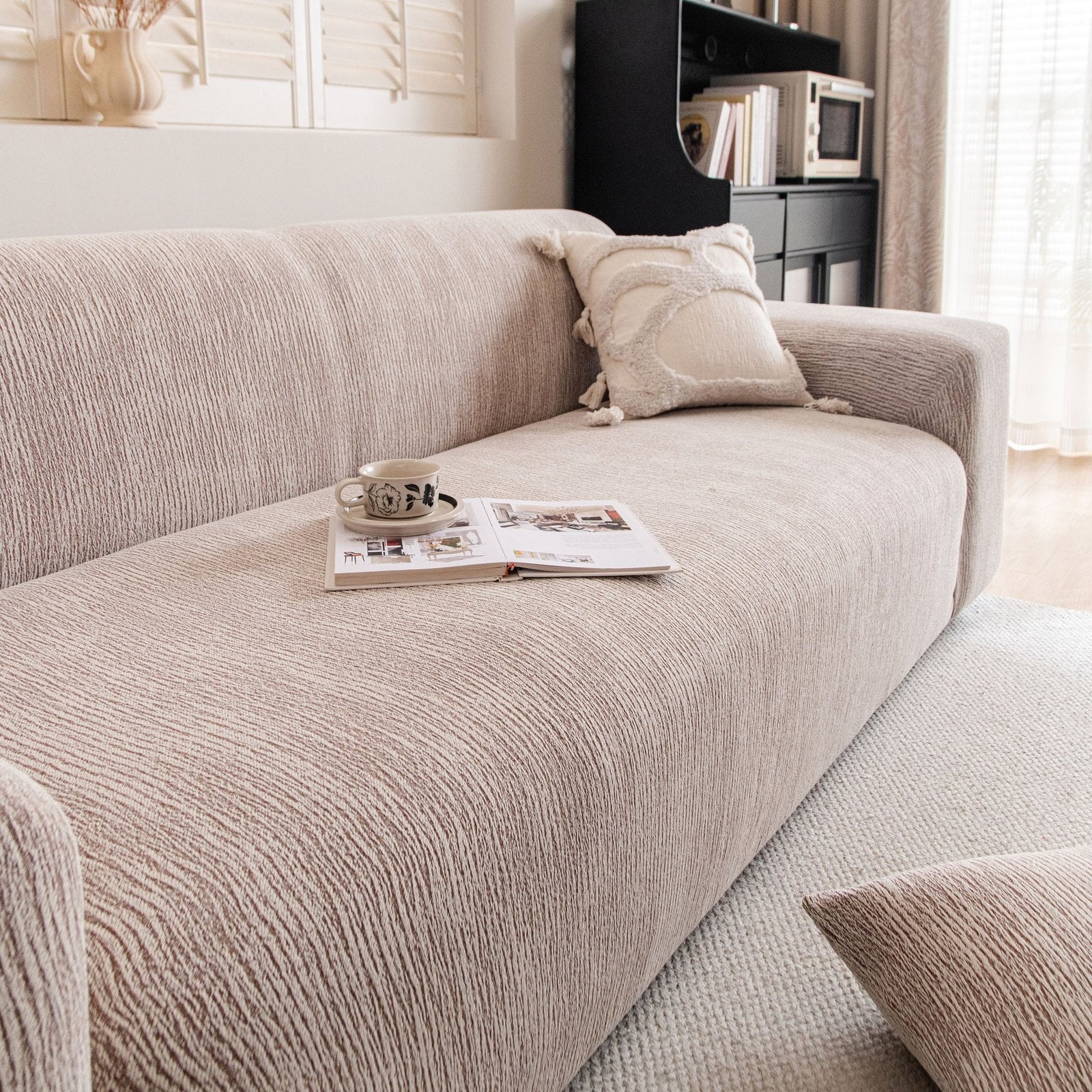 Spandex Jacquard Sofa Cover, High Stretch Crinkle Textured Couch Slipcover KAS Washable