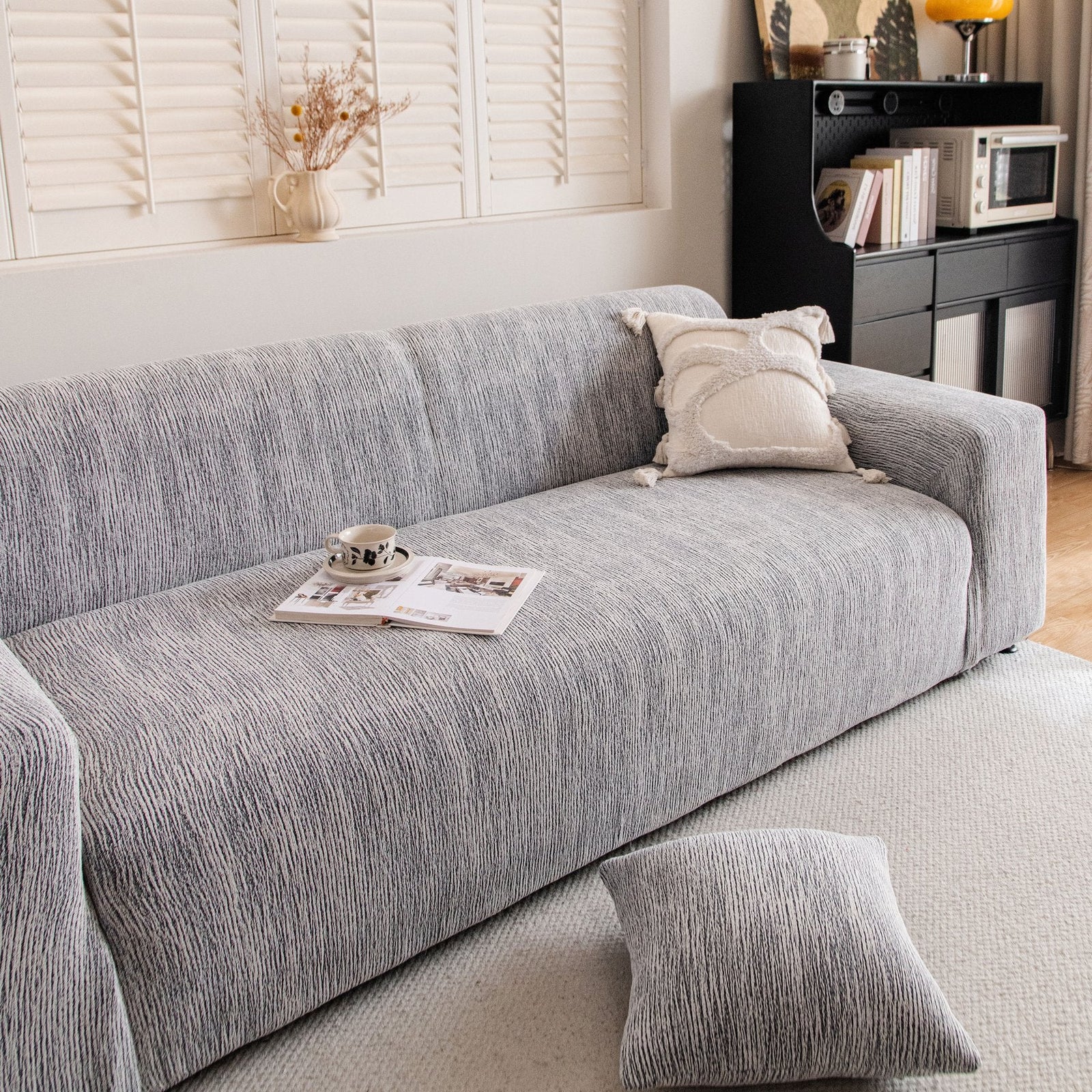 Spandex Jacquard Sofa Cover, High Stretch Crinkle Textured Couch Slipcover KAS Washable