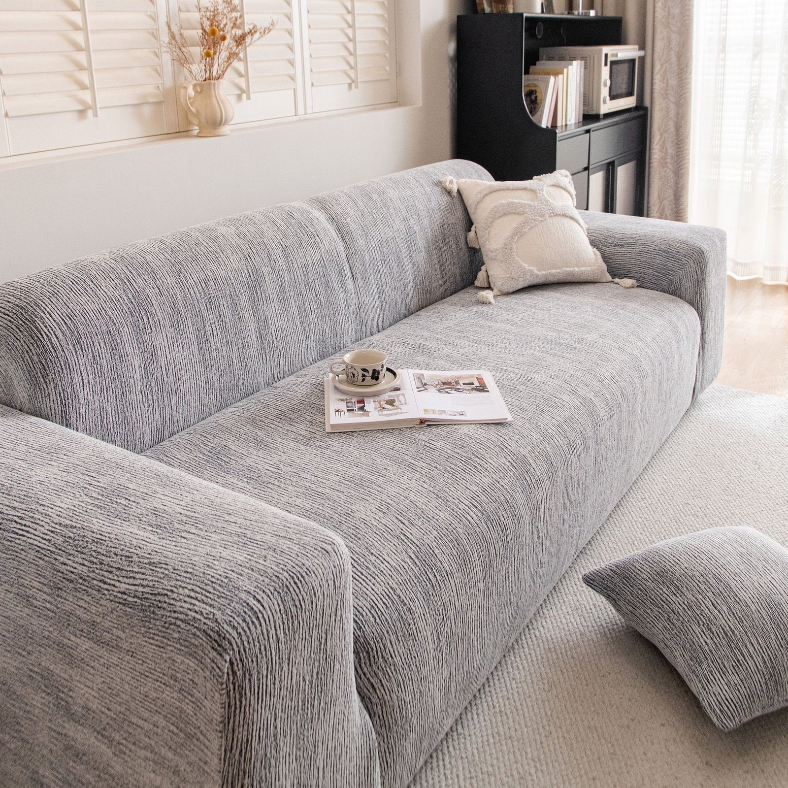 Spandex Jacquard Sofa Cover, High Stretch Crinkle Textured Couch Slipcover KAS Washable
