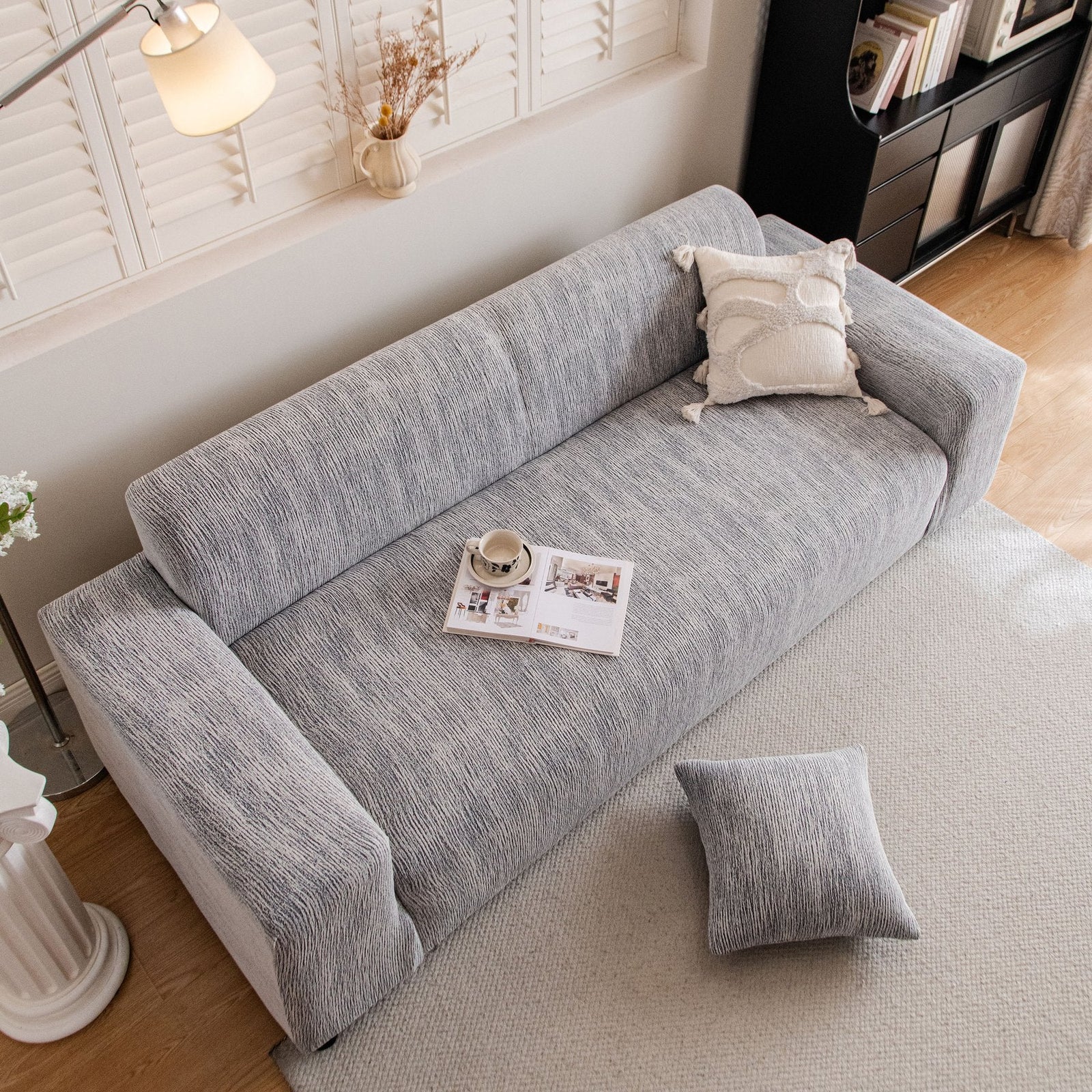 Spandex Jacquard Sofa Cover, High Stretch Crinkle Textured Couch Slipcover KAS Washable
