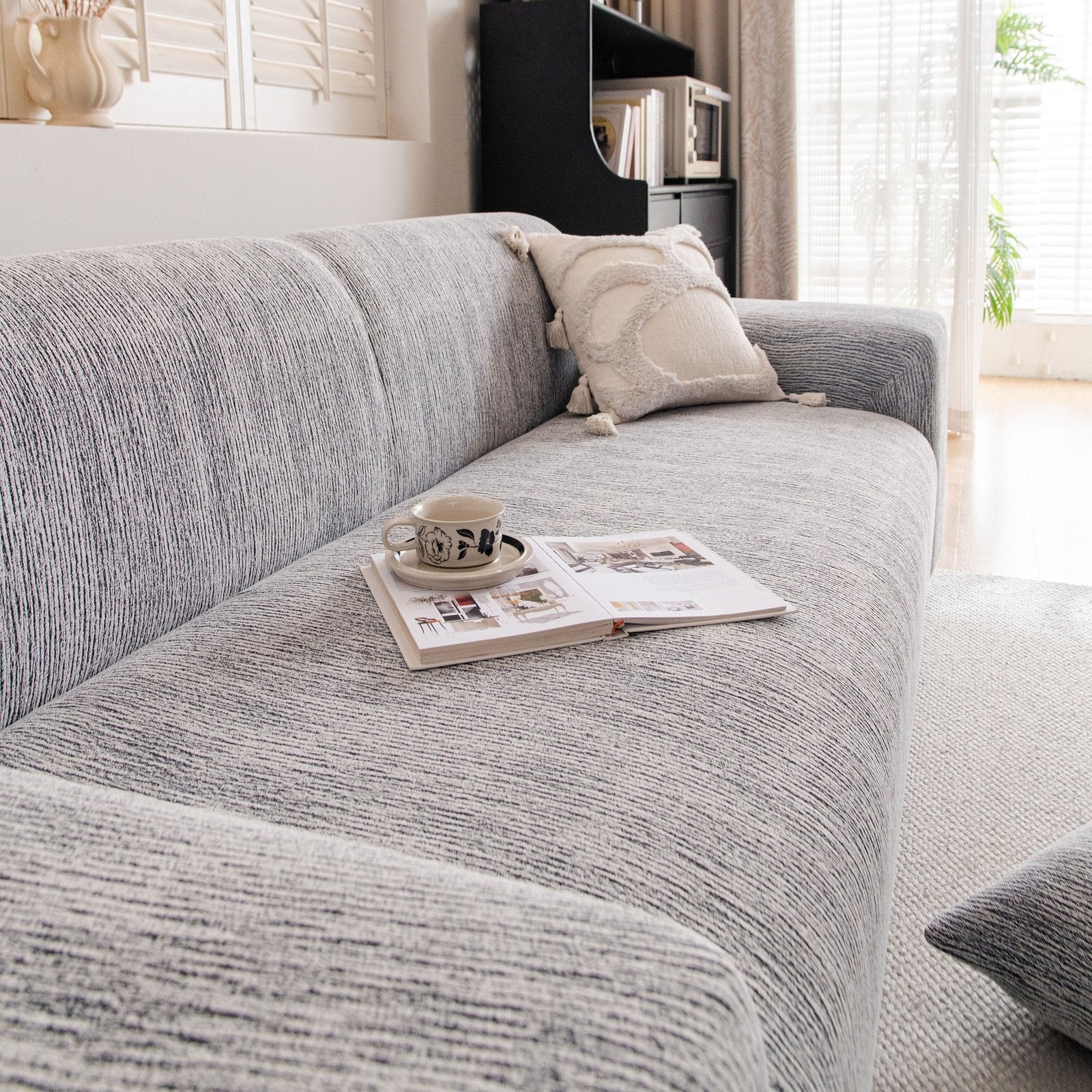 Spandex Jacquard Sofa Cover, High Stretch Crinkle Textured Couch Slipcover KAS Washable