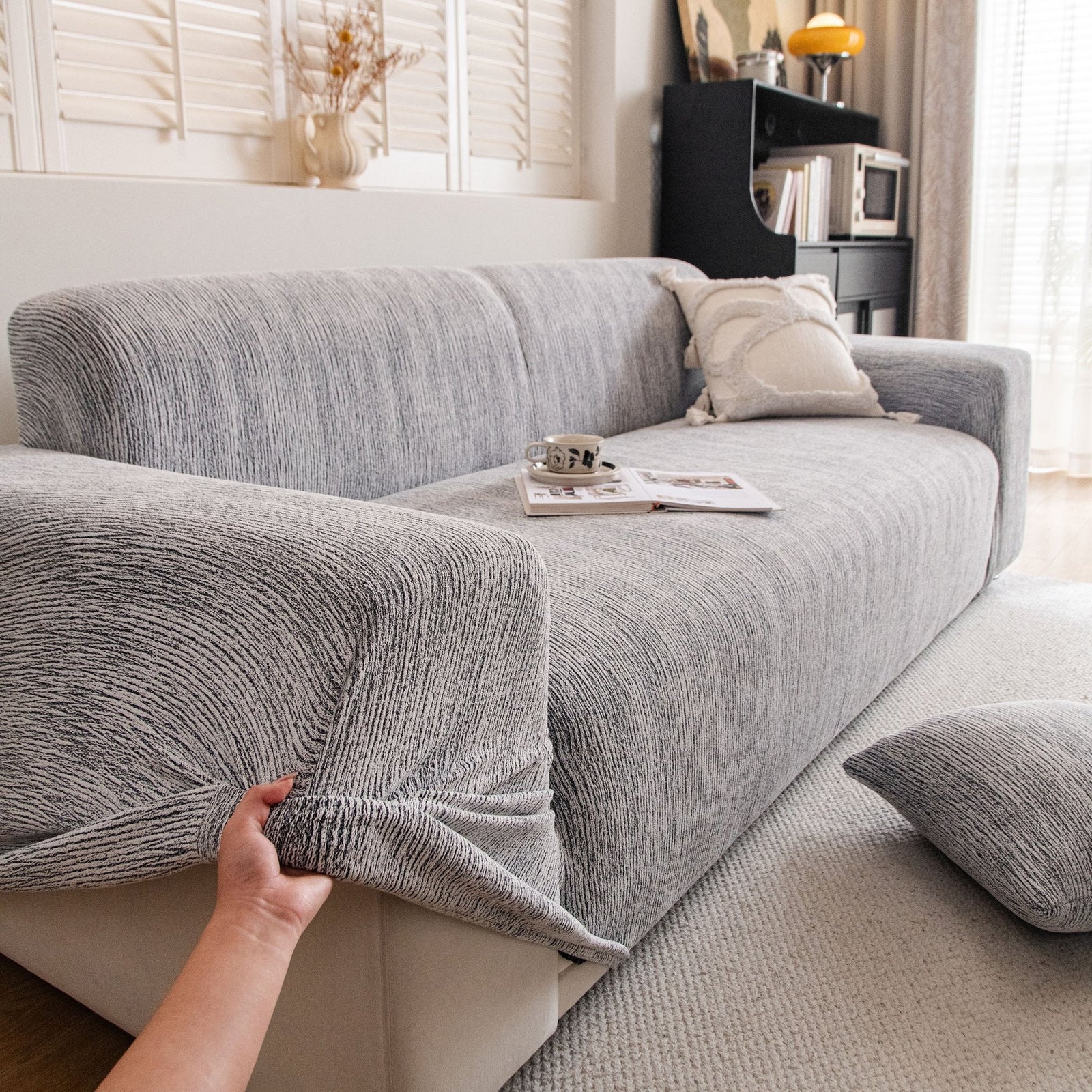 Spandex Jacquard Sofa Cover, High Stretch Crinkle Textured Couch Slipcover KAS Washable