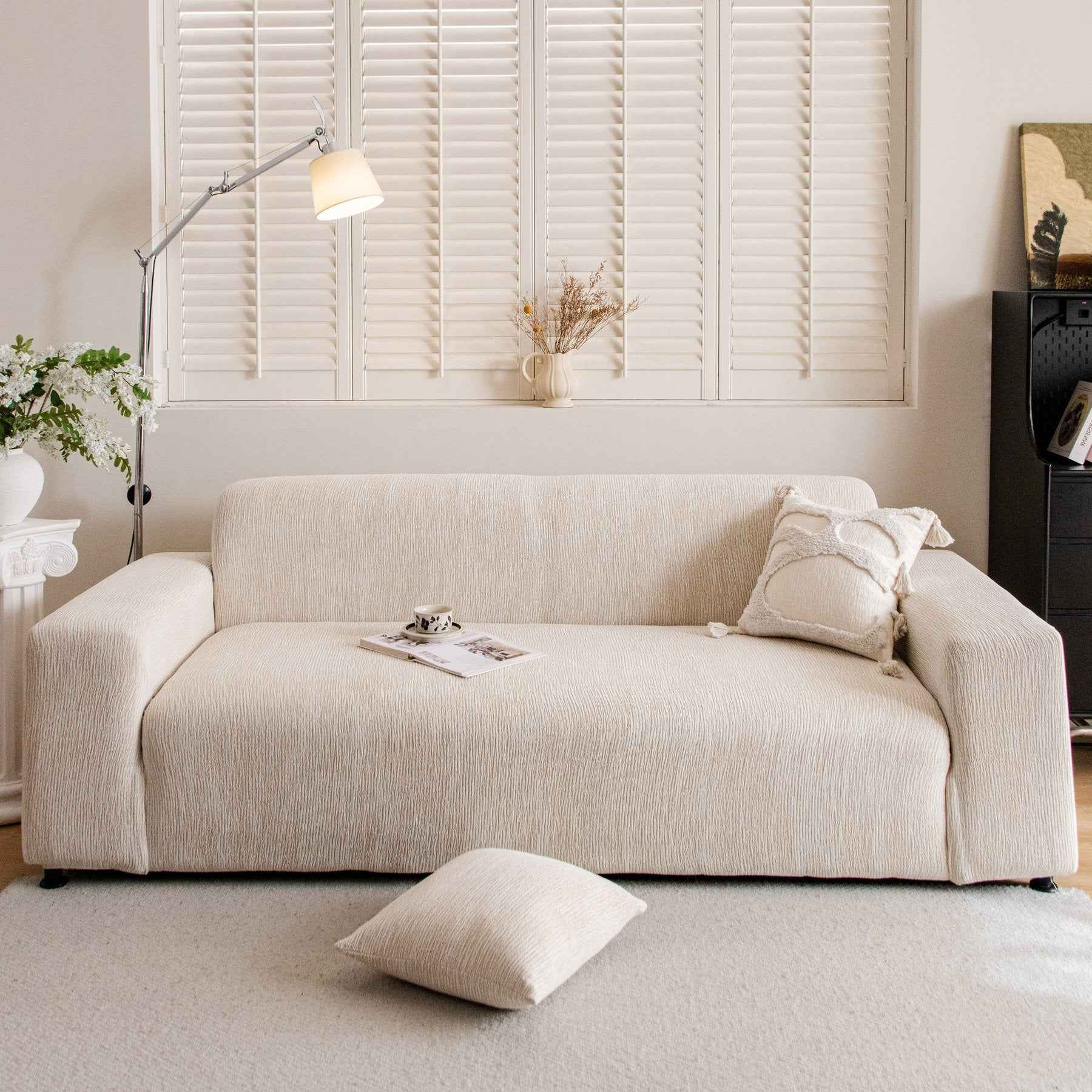 Spandex Jacquard Sofa Cover, High Stretch Crinkle Textured Couch Slipcover KAS Washable