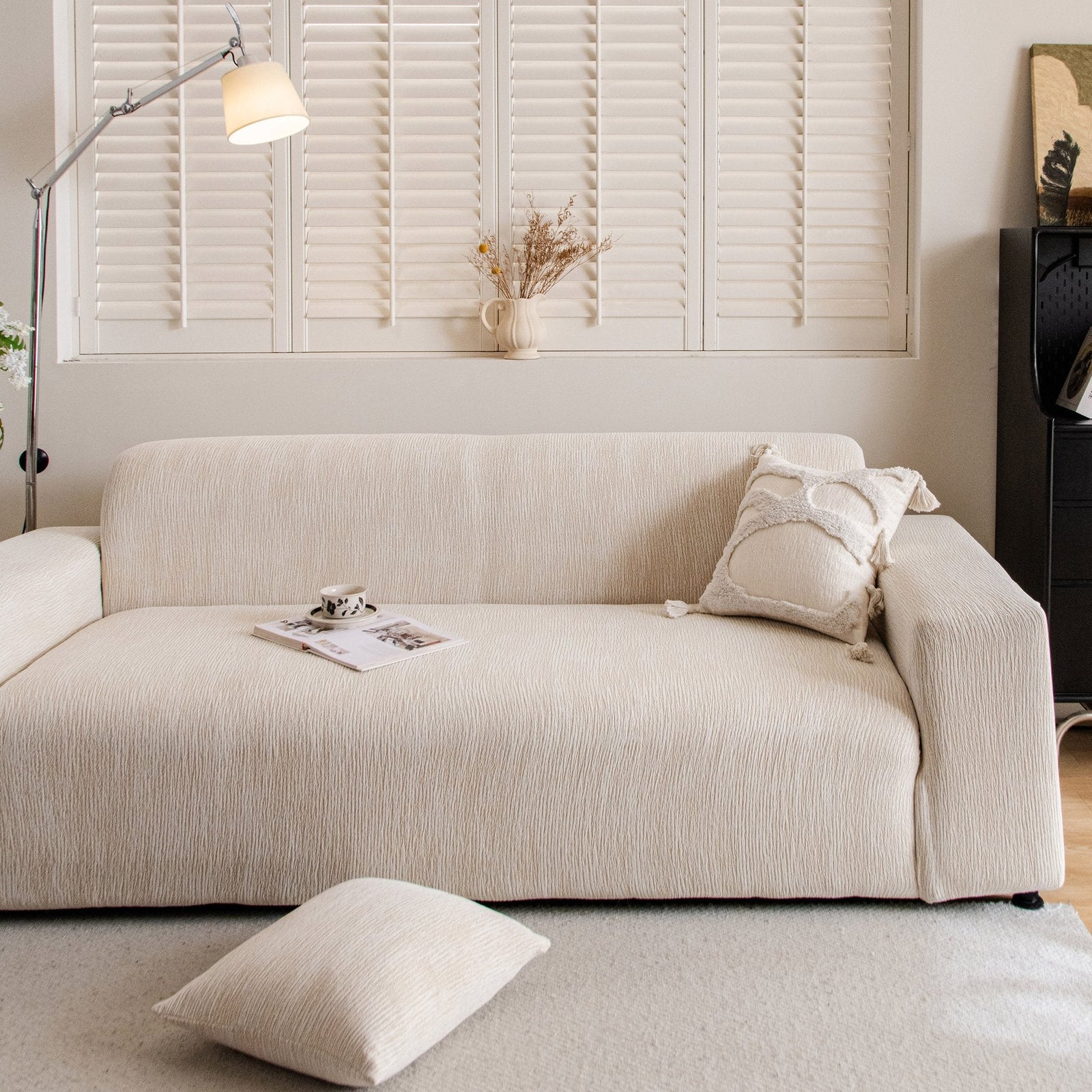 Spandex Jacquard Sofa Cover, High Stretch Crinkle Textured Couch Slipcover KAS Washable