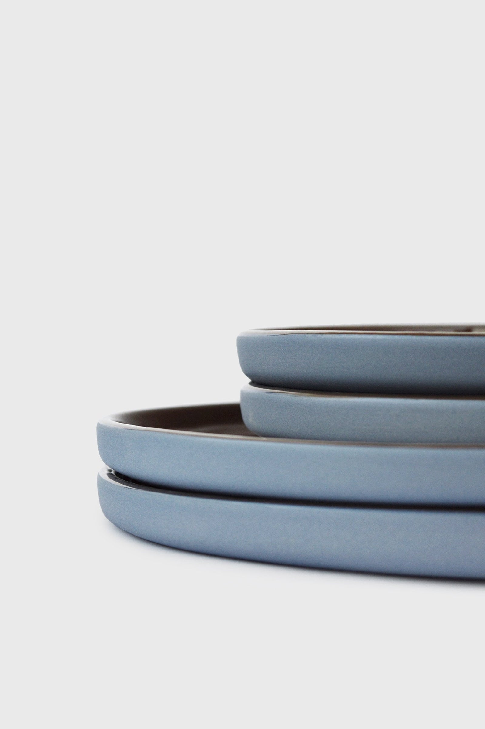 Handmade Porcelain Dinner Plates. Forget-me-not/Chocolate