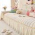 Cute Dotted Stripe Couch Protector, Non-Slip Washable Sofa Cover with Ruffled Skirt