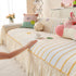 Cute Dotted Stripe Couch Protector, Non-Slip Washable Sofa Cover with Ruffled Skirt