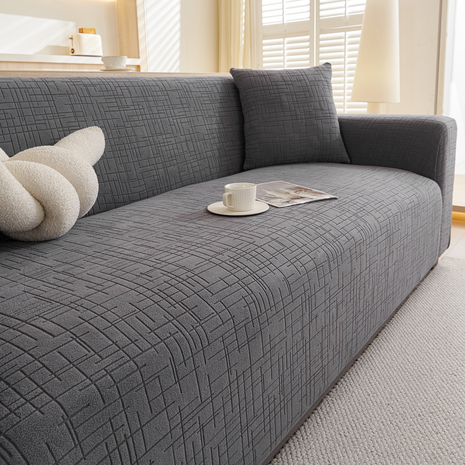 Embossed Lines Couch Covers Stretchable Non-Slip & Washable Sofa Slipcovers