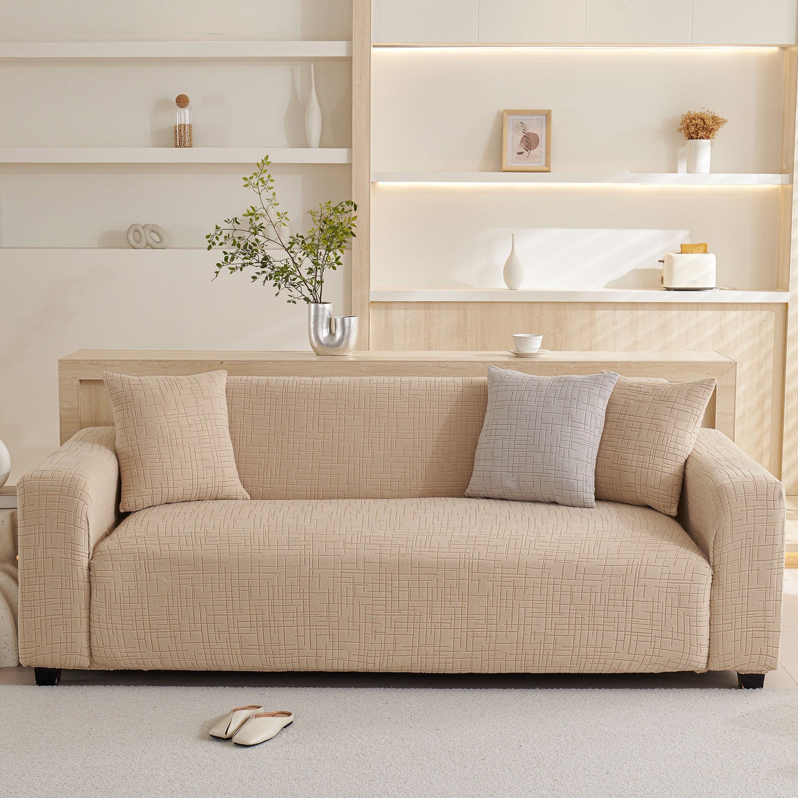 Embossed Lines Couch Covers Stretchable Non-Slip & Washable Sofa Slipcovers